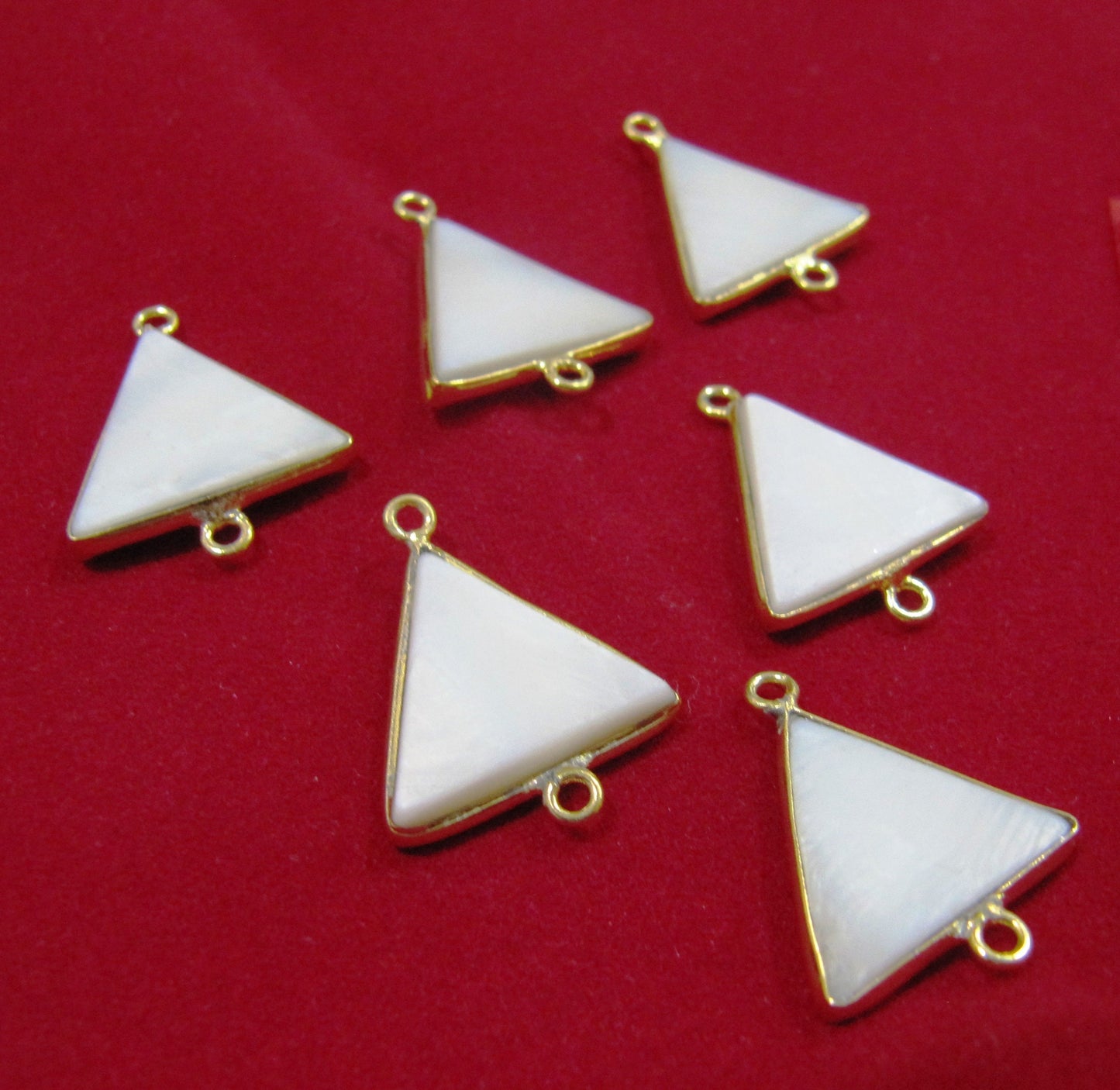 Set of 2- Mother of Pearl Triangle Connector, Bezel 24 Kt Gold Plated sold in Wholesale Prices 17mm Size Jewelry Making Connectors