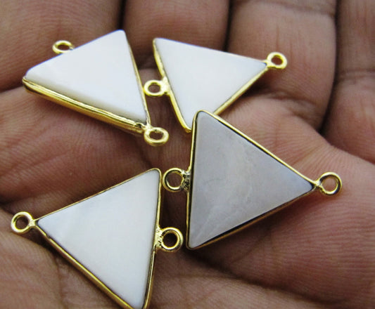 Set of 2- Mother of Pearl Triangle Connector, Bezel 24 Kt Gold Plated sold in Wholesale Prices 17mm Size Jewelry Making Connectors