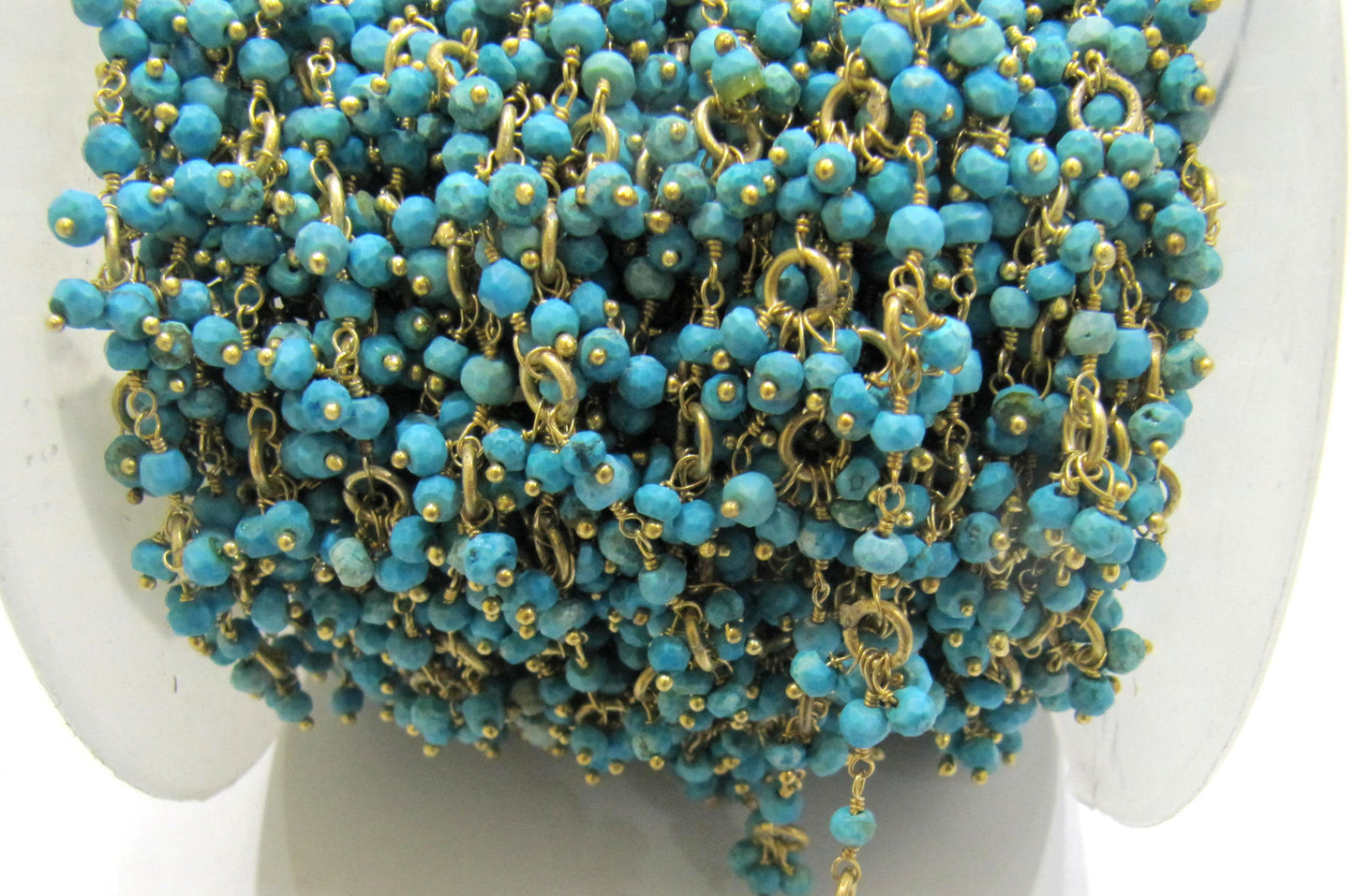 Natural Turquoise magnesite  Rondelle 3-4mm  Faceted Beaded Rosary Flower Cluster Chain Sold Per Foot High Quality Wholesale Prices