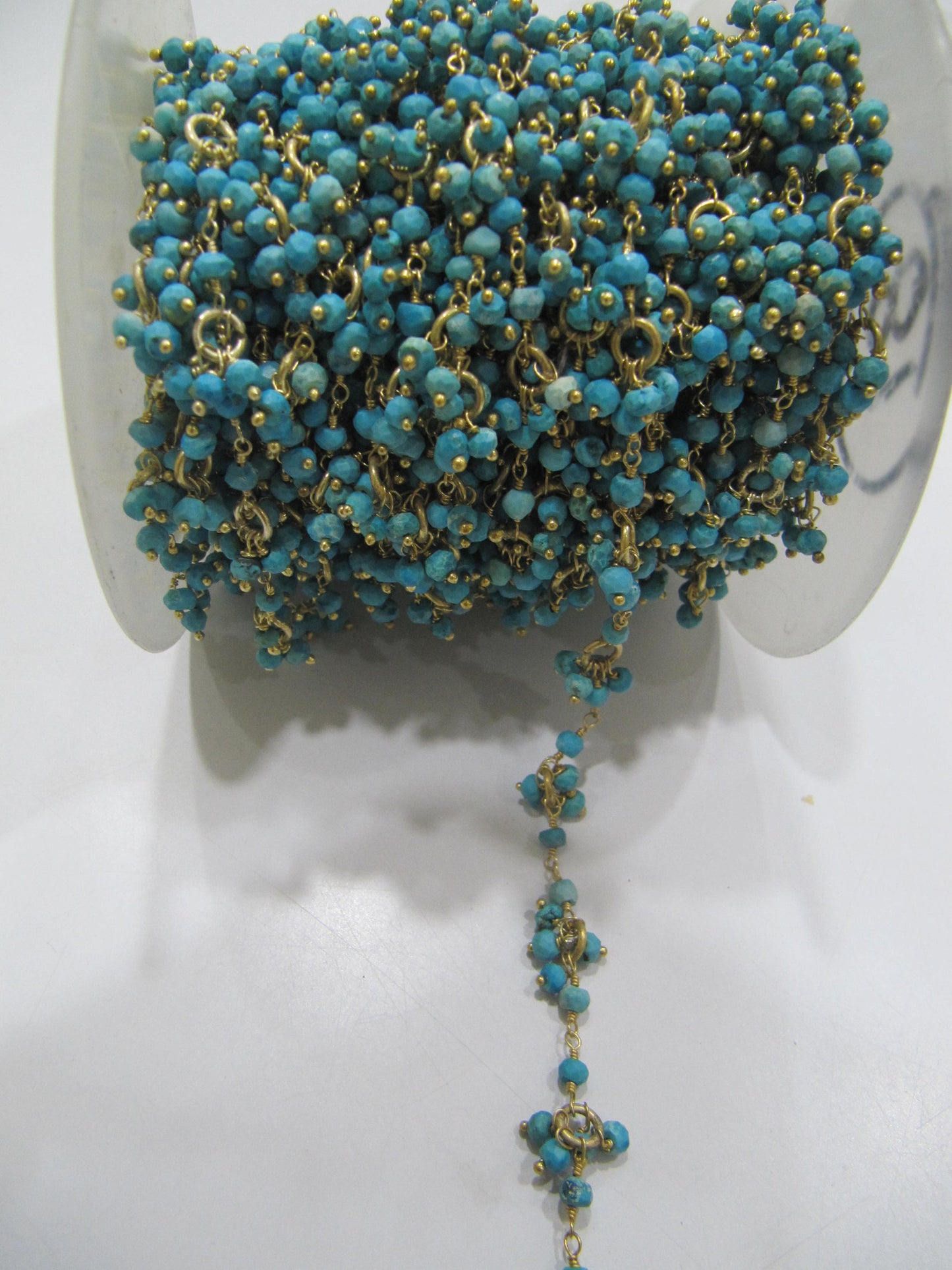 Natural Turquoise magnesite  Rondelle 3-4mm  Faceted Beaded Rosary Flower Cluster Chain Sold Per Foot High Quality Wholesale Prices