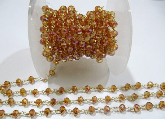 Peach Moonstone Hydro Quartz AB Mystic Coated  Rondelle 6mm  Faceted Beaded Rosary Chain Sold Per Foot High Quality Wholesale Price