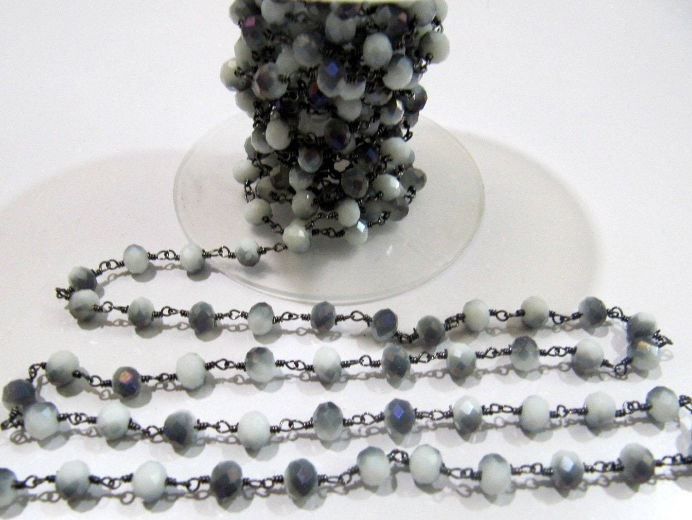 Shaded Grey Moonstone  Rondelle 6 mm Briolette Faceted Beaded Rosary Chain Sold Per Foot High Quality Wholesale Prices Jewelry making chain