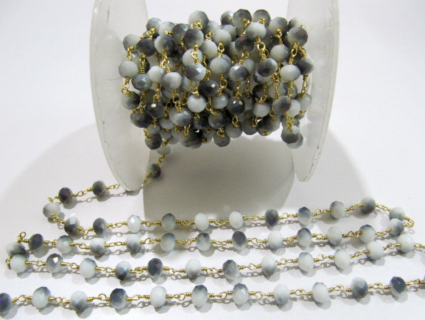 Shaded Grey Moonstone  Rondelle 6 mm Briolette Faceted Beaded Rosary Chain Sold Per Foot High Quality Wholesale Prices Jewelry making chain