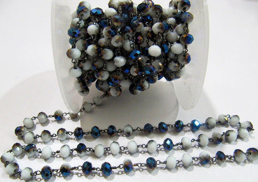 Shaded Blue Moonstone  Hydro Quartz Rondelle 6mm Faceted Beaded Rosary Chain Sold Per Foot High Quality Wholesale Price Jewelry making chain