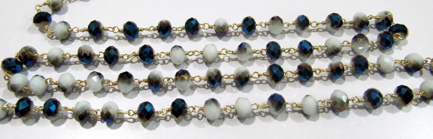 Shaded Blue Moonstone  Hydro Quartz Rondelle 6mm Faceted Beaded Rosary Chain Sold Per Foot High Quality Wholesale Price Jewelry making chain
