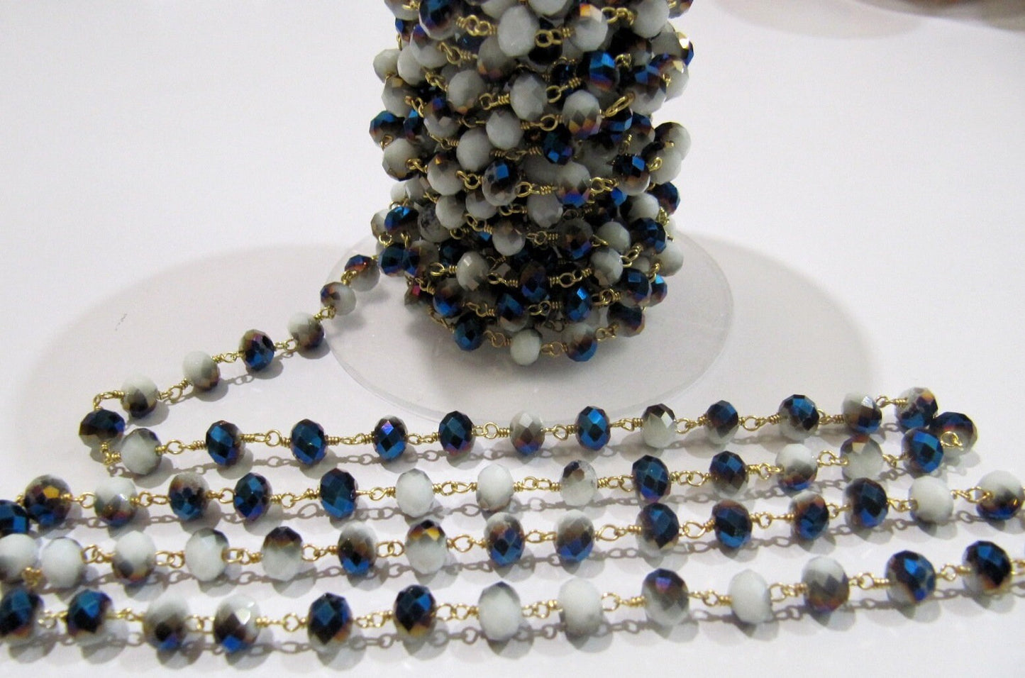 Shaded Blue Moonstone  Hydro Quartz Rondelle 6mm Faceted Beaded Rosary Chain Sold Per Foot High Quality Wholesale Price Jewelry making chain