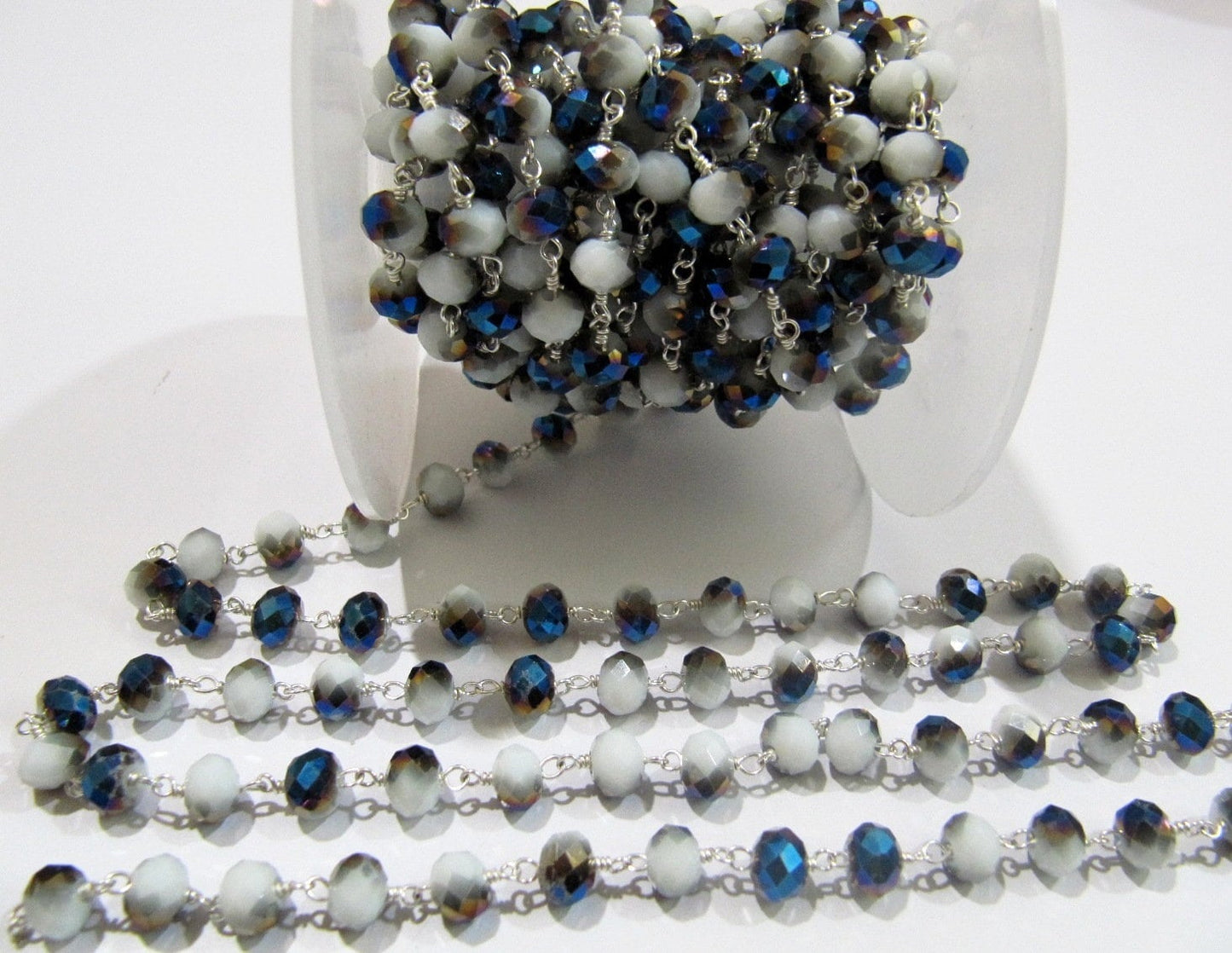 Shaded Blue Moonstone  Hydro Quartz Rondelle 6mm Faceted Beaded Rosary Chain Sold Per Foot High Quality Wholesale Price Jewelry making chain