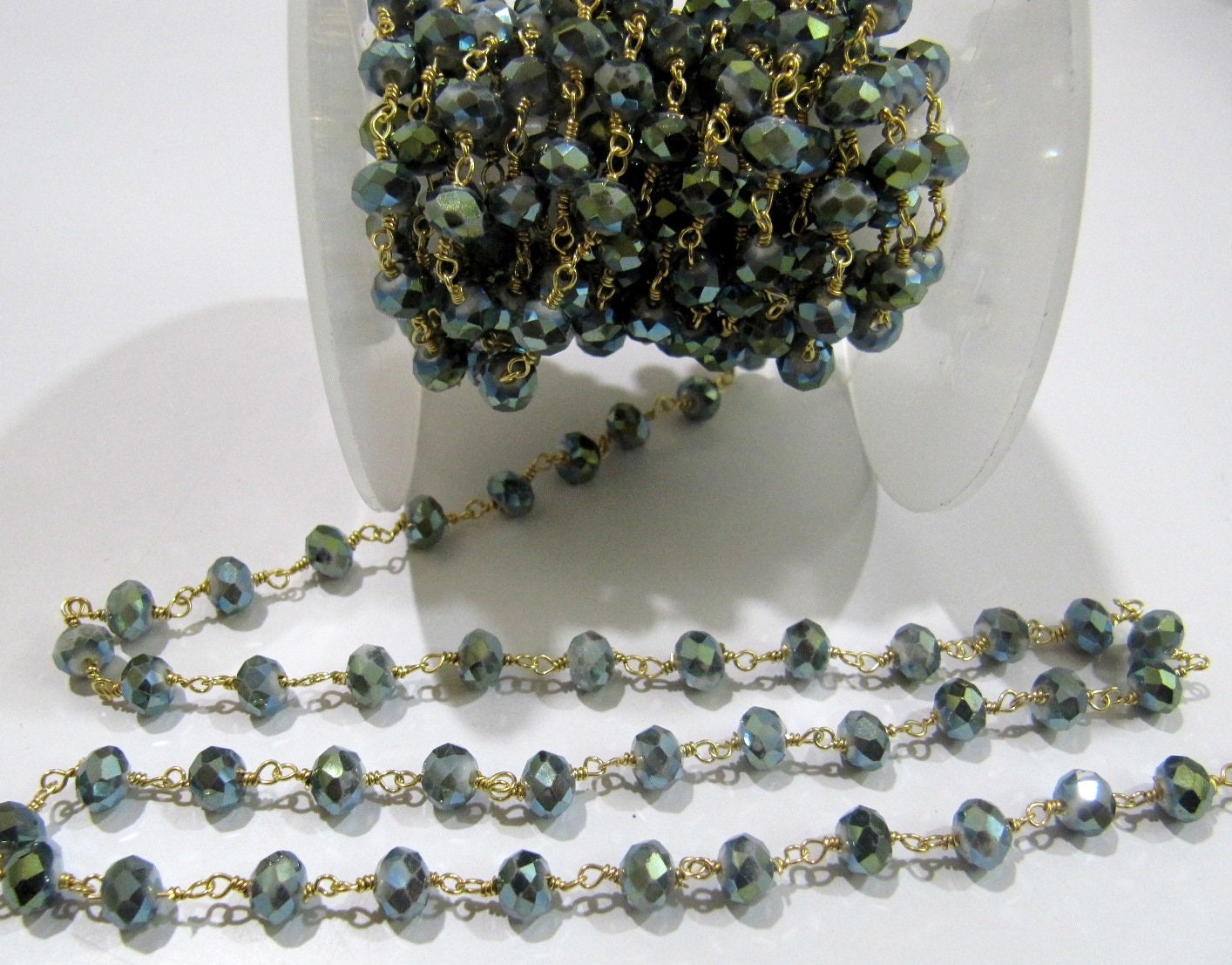 Peacock Pyrite  Rondelle 6mm  Faceted Beaded Rosary Chain Sold Per Foot High Quality Wholesale Price Jewelry making chain