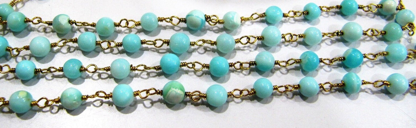 Natural Blue Opal  Round 3-4mm Plain Smooth Beaded Rosary Chain  High Quality Wholesale Price Jewelry making chains Sold per foot