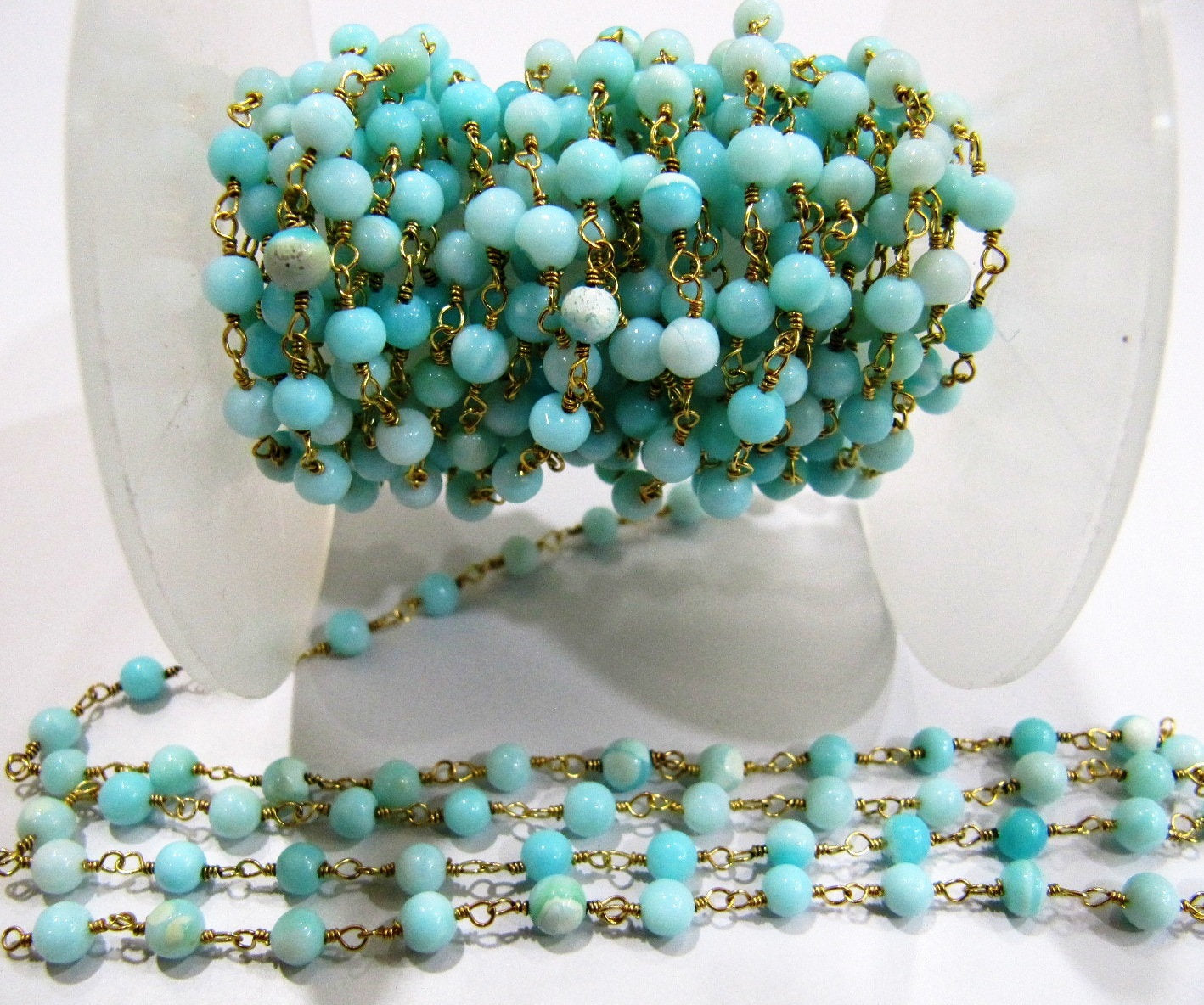Natural Blue Opal  Round 3-4mm Plain Smooth Beaded Rosary Chain  High Quality Wholesale Price Jewelry making chains Sold per foot