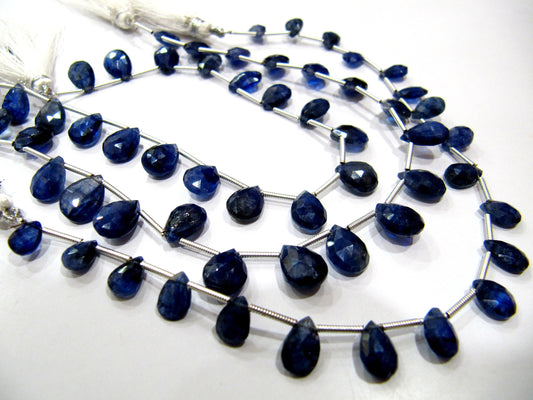 Natural Blue Sapphire Pear heart Shape Faceted Beads 5x7 to 7x10mm Untreated Genuine Sapphire Sold per strand 8 inches long Top Quality