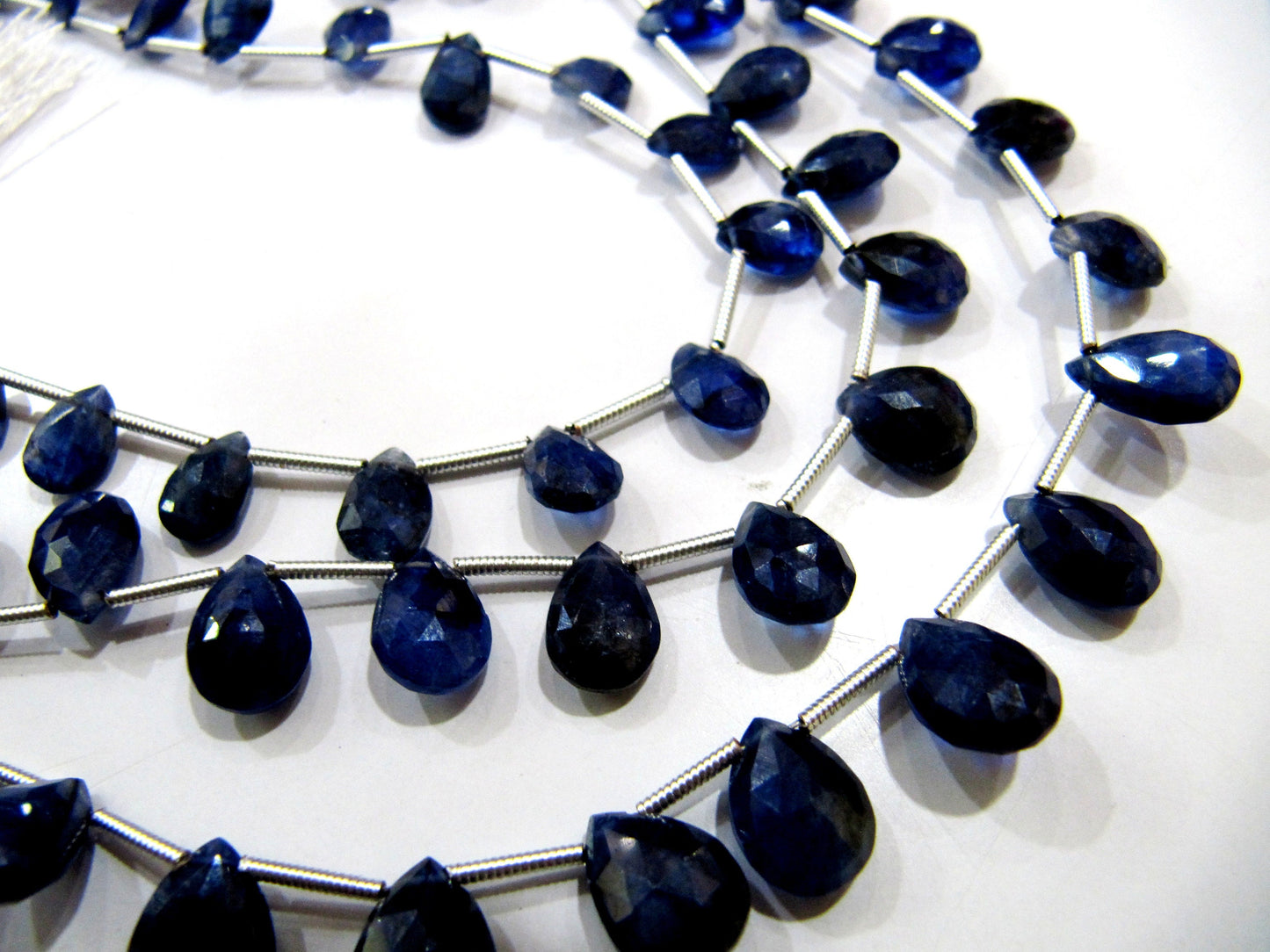 Natural Blue Sapphire Pear heart Shape Faceted Beads 5x7 to 7x10mm Untreated Genuine Sapphire Sold per strand 8 inches long Top Quality