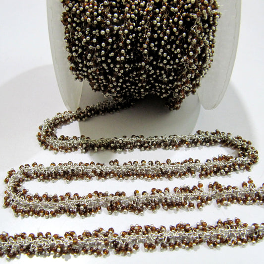 Hessonite Garnet Plain Smooth 2mm Beads chain sold per foot Handmade Wire Wrapped Beaded Gemstone  Dangling  Chain sold per Foot