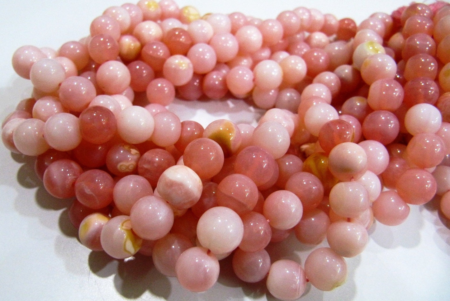 Natural Peruvian Pink Opal Round ball Shape  8 to 9mm beads sold per strand 8 inches Semi Precious Gemstone Wholesale Price Sold per strand