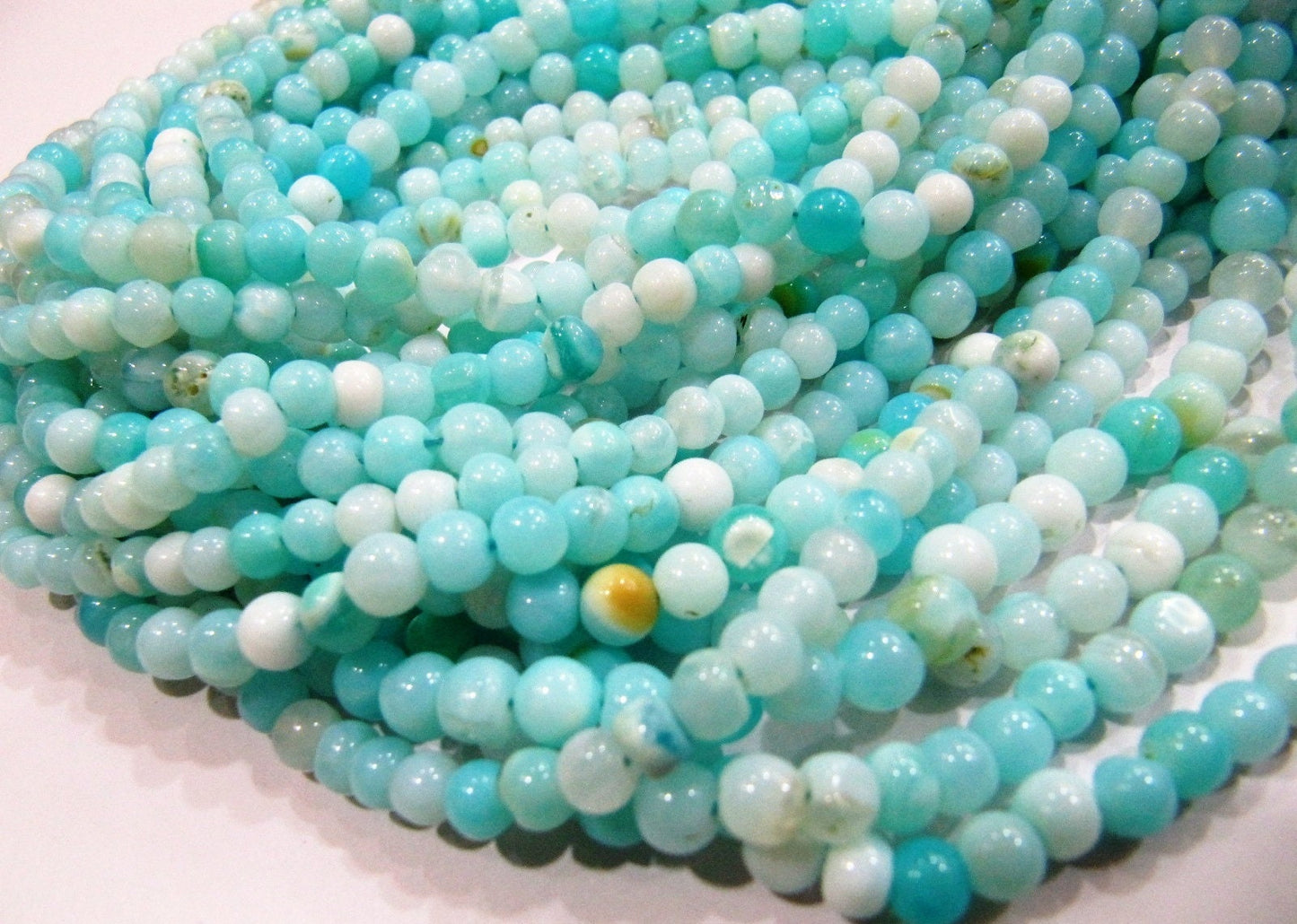 Natural Peruvian Blue Opal Plain Smooth Round Ball Shape Beads 4-5mm best Quality Beads Strand 13 inches Long Jewelry making gemstone