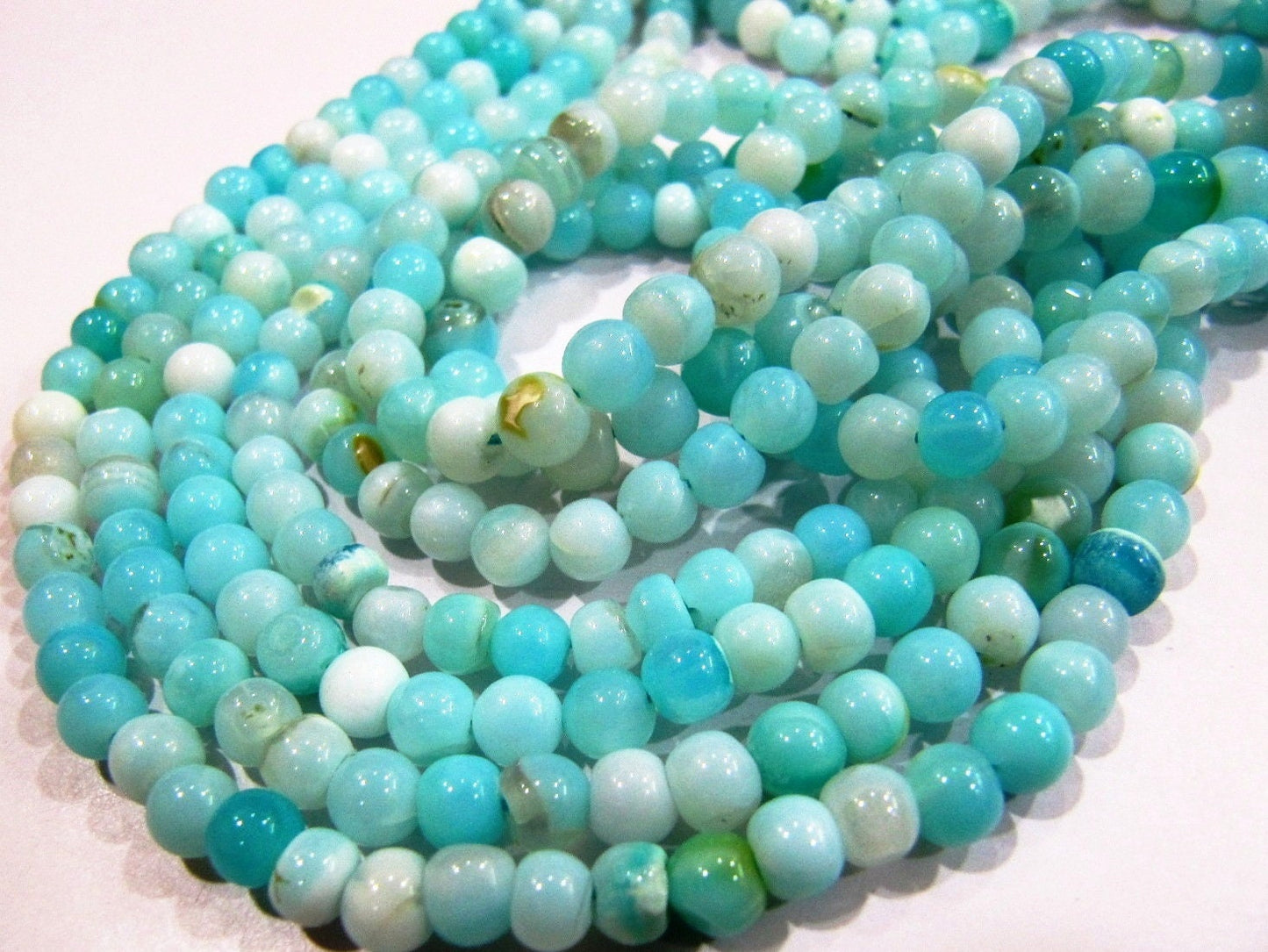 Natural Peruvian Blue Opal Plain Smooth Round Ball Shape Beads 4-5mm best Quality Beads Strand 13 inches Long Jewelry making gemstone