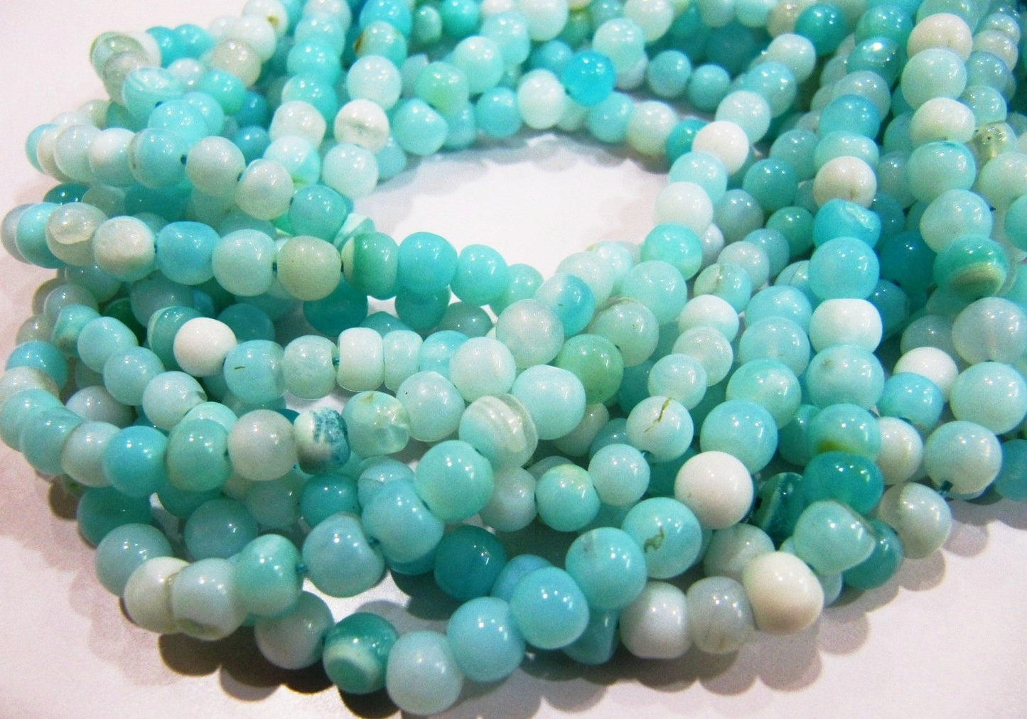 Natural Peruvian Blue Opal Plain Smooth Round Ball Shape Beads 4-5mm best Quality Beads Strand 13 inches Long Jewelry making gemstone