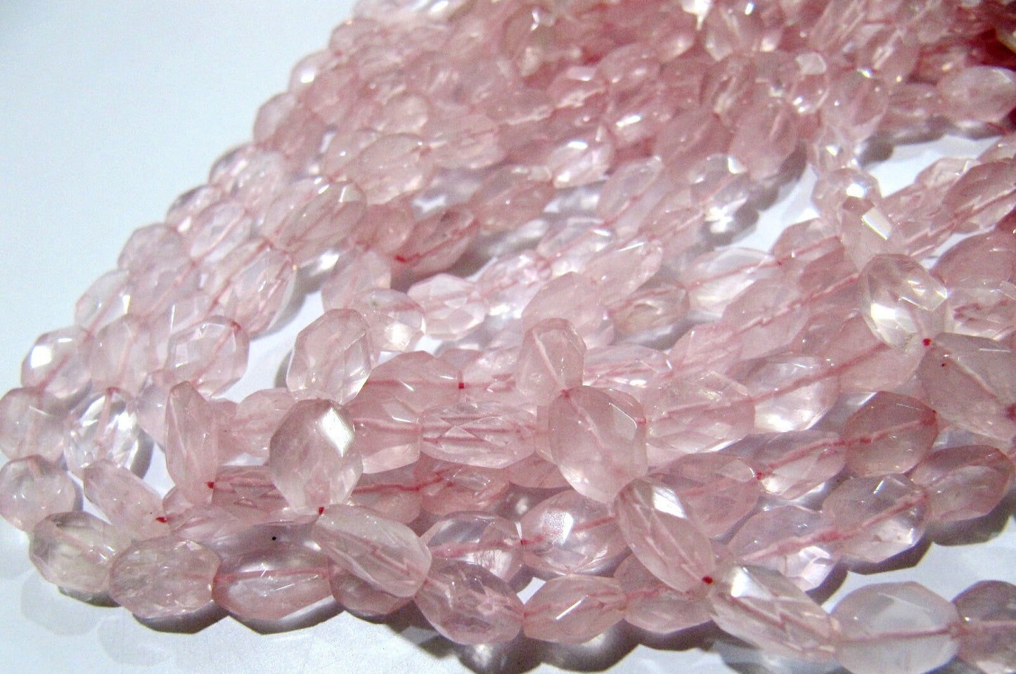 Natural Rose Quartz Oval Faceted Beads  Size 5x7mm to 6x8mm  Mani Shape Gemstone Beads  Strands approx 13 inches long sold per Strand