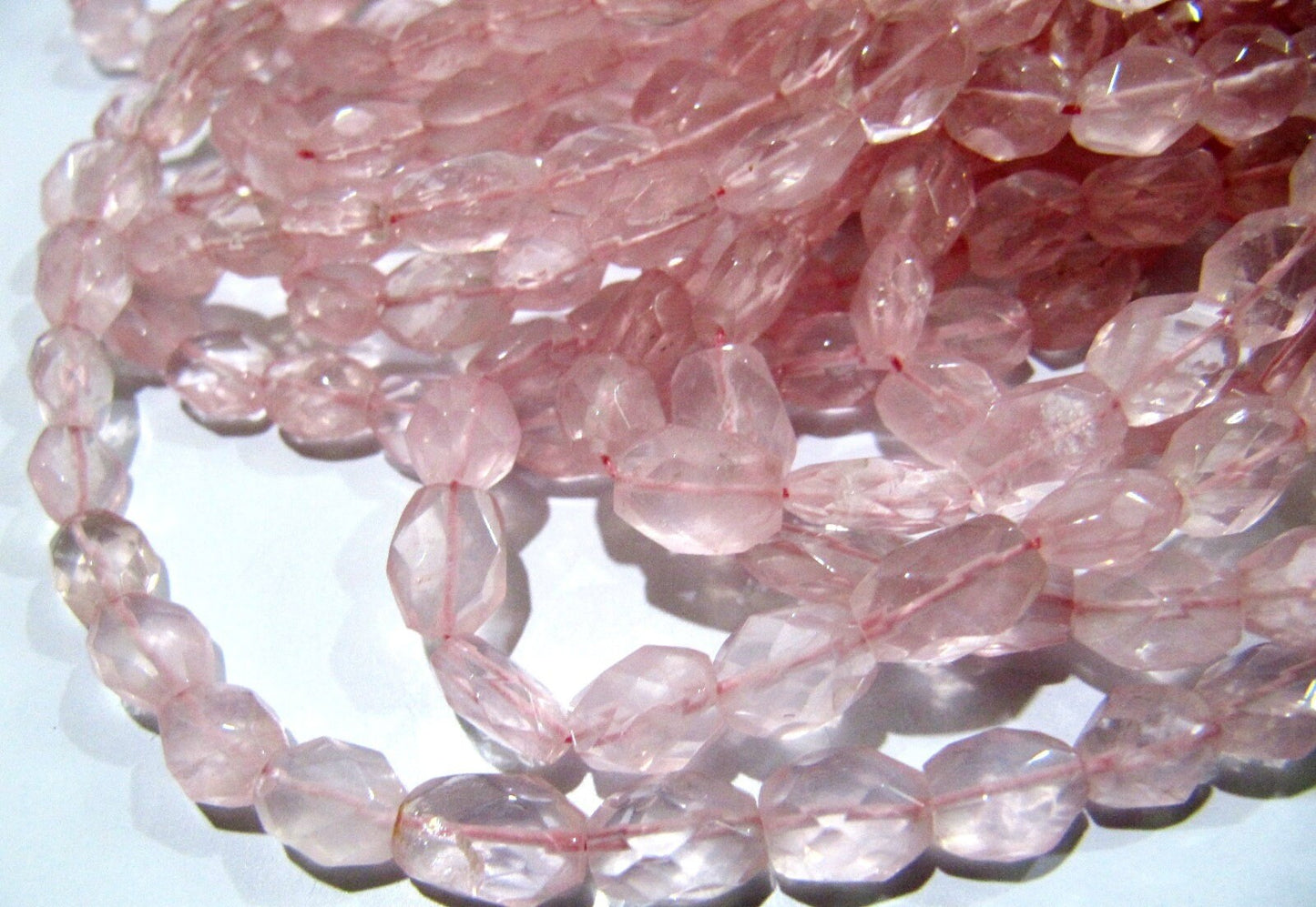 Natural Rose Quartz Oval Faceted Beads  Size 5x7mm to 6x8mm  Mani Shape Gemstone Beads  Strands approx 13 inches long sold per Strand