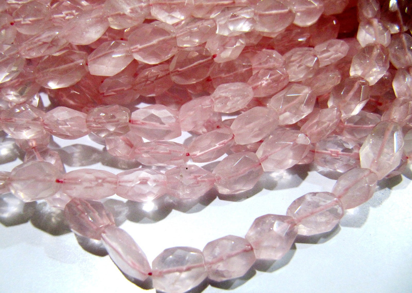 Natural Rose Quartz Oval Faceted Beads  Size 5x7mm to 6x8mm  Mani Shape Gemstone Beads  Strands approx 13 inches long sold per Strand