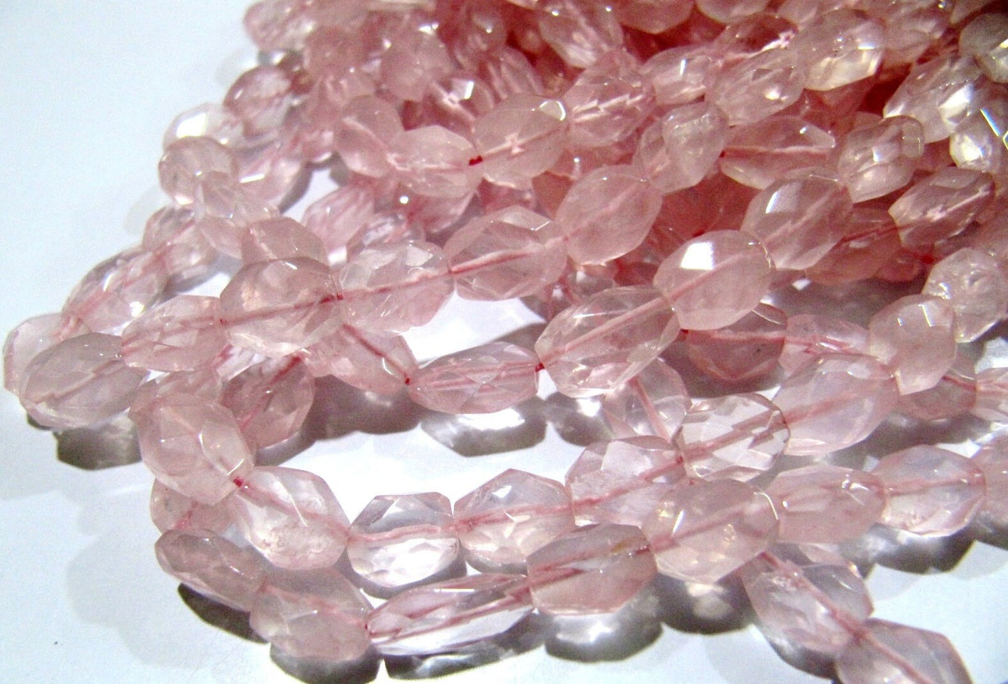 Natural Rose Quartz Oval Faceted Beads  Size 5x7mm to 6x8mm  Mani Shape Gemstone Beads  Strands approx 13 inches long sold per Strand
