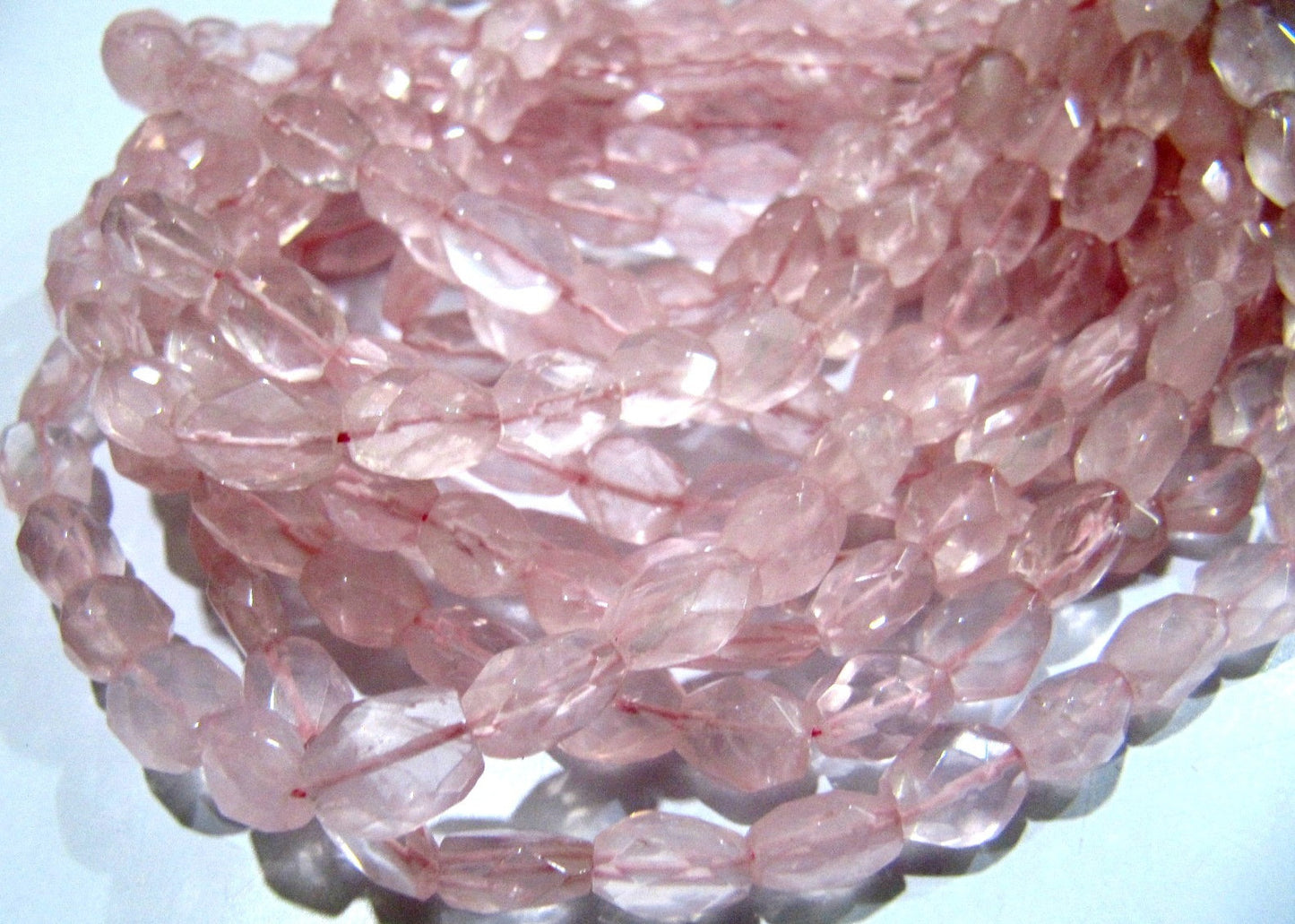Natural Rose Quartz Oval Faceted Beads  Size 5x7mm to 6x8mm  Mani Shape Gemstone Beads  Strands approx 13 inches long sold per Strand