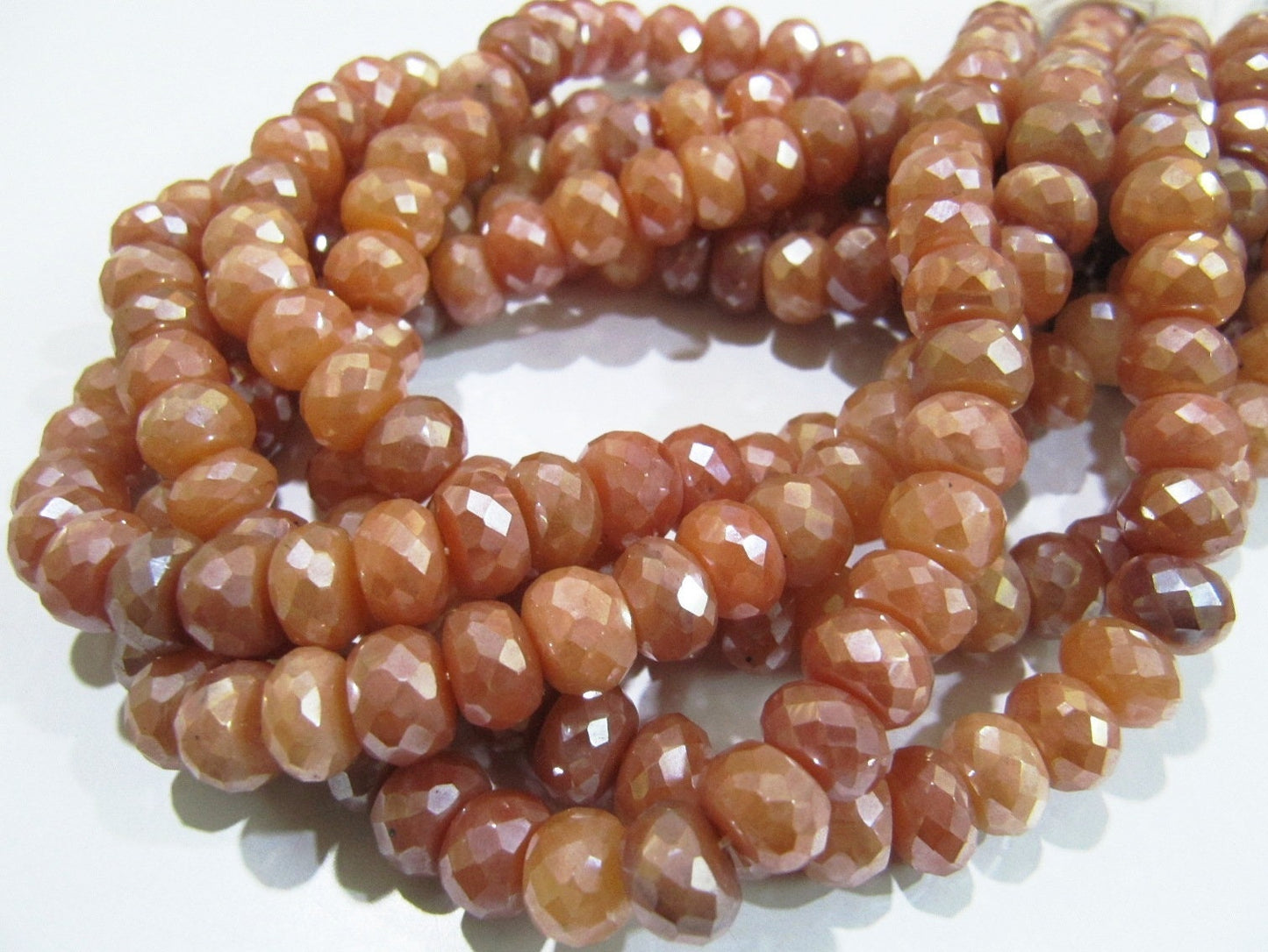Natural Peach Silverite Rondelle Faceted Beads  Mystic Coated 8-9mm Silverite Gemstone Beads Strand 8 inches Jewelry Making Beads