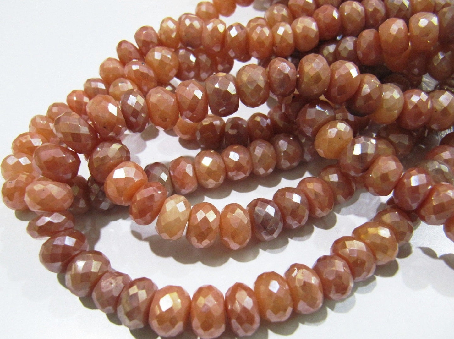 Natural Peach Silverite Rondelle Faceted Beads  Mystic Coated 8-9mm Silverite Gemstone Beads Strand 8 inches Jewelry Making Beads