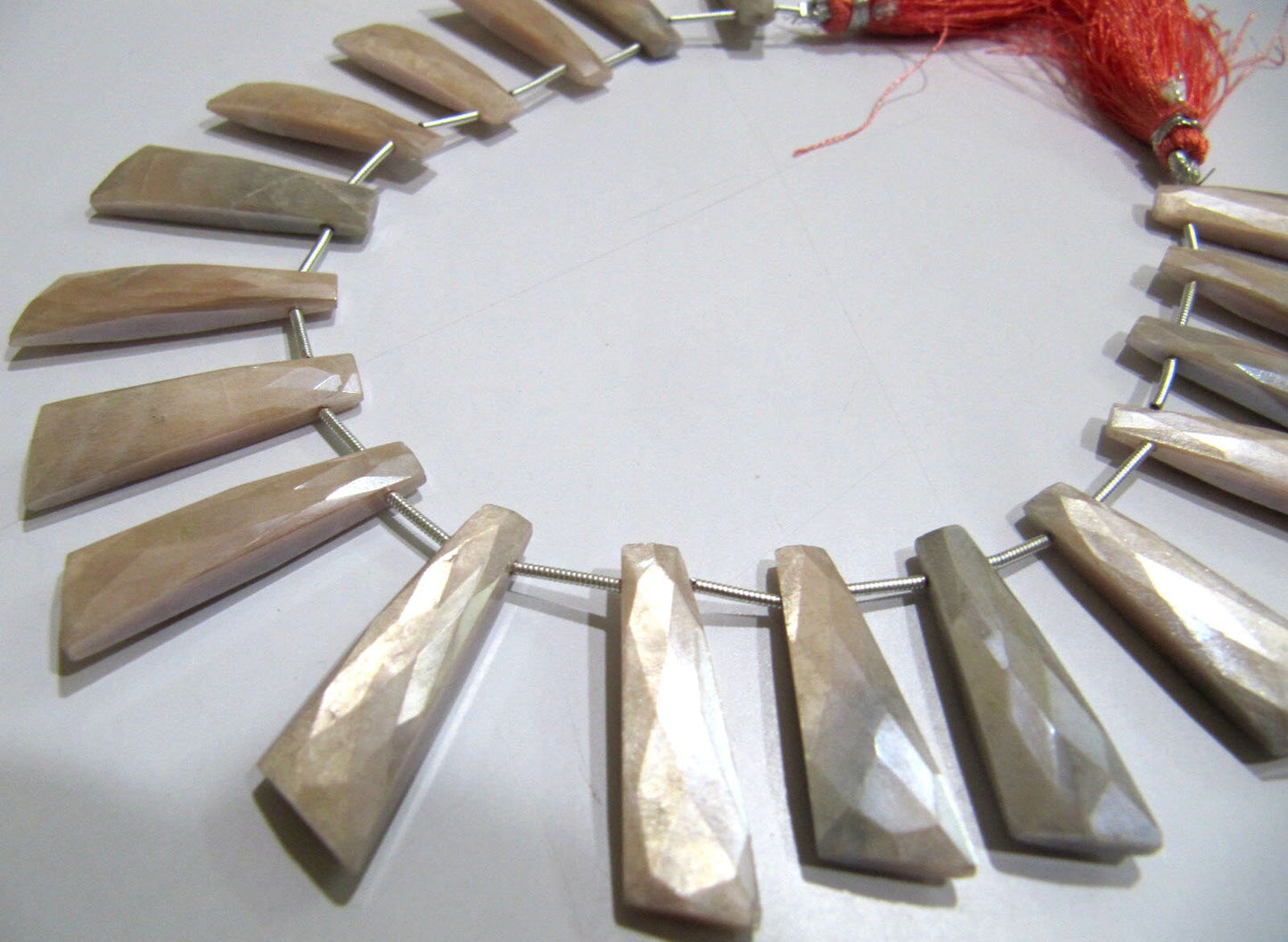 Natural Peach Moonstone AB Mystic Coated Knife Shape 10x30mm Beads Strand 10 Inches Long Jewelry Making Beads Sold Per Strand