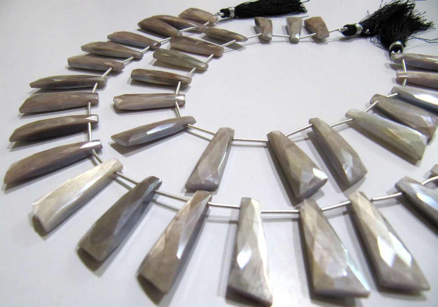 Natural Grey Moonstone AB Mystic Coated Knife Shape 10x30mm Gray Beads Strand 10 Inches Long Jewelry Making Beads Sold Per Strand