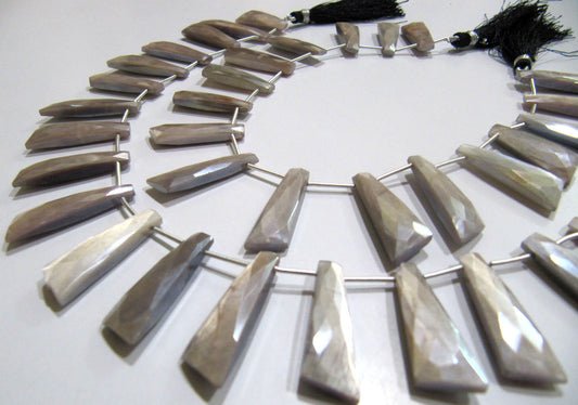 Natural Grey Moonstone AB Mystic Coated Knife Shape 10x30mm Gray Beads Strand 10 Inches Long Jewelry Making Beads Sold Per Strand