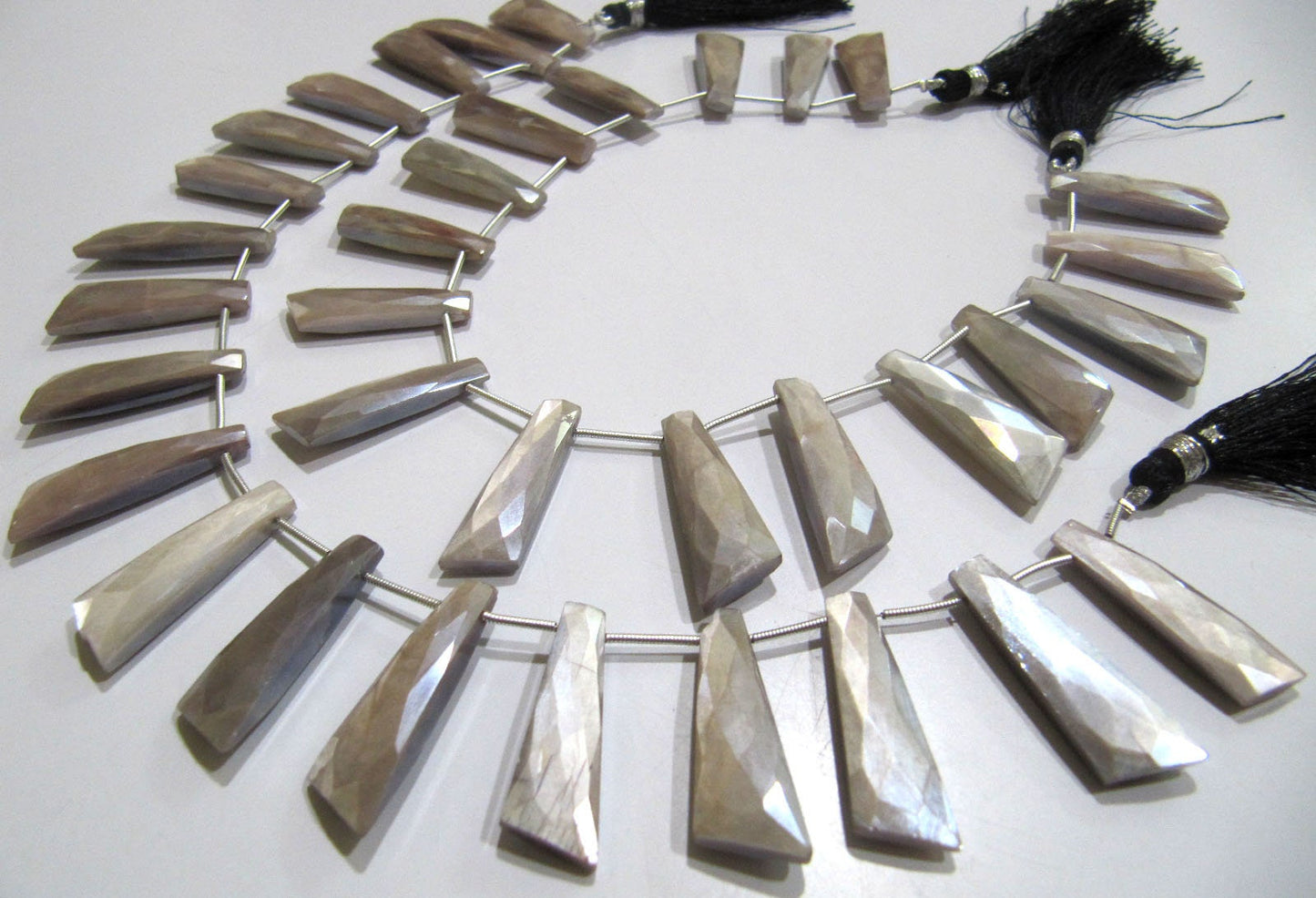 Natural Grey Moonstone AB Mystic Coated Knife Shape 10x30mm Gray Beads Strand 10 Inches Long Jewelry Making Beads Sold Per Strand