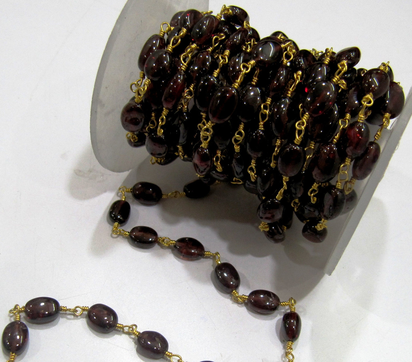 Natural Garnet Oval Plain Smooth Approx 5x7mm to 6x8mm Beaded Rosary Chain Sold Per Foot High Quality Wholesale Price Jewelry making chain