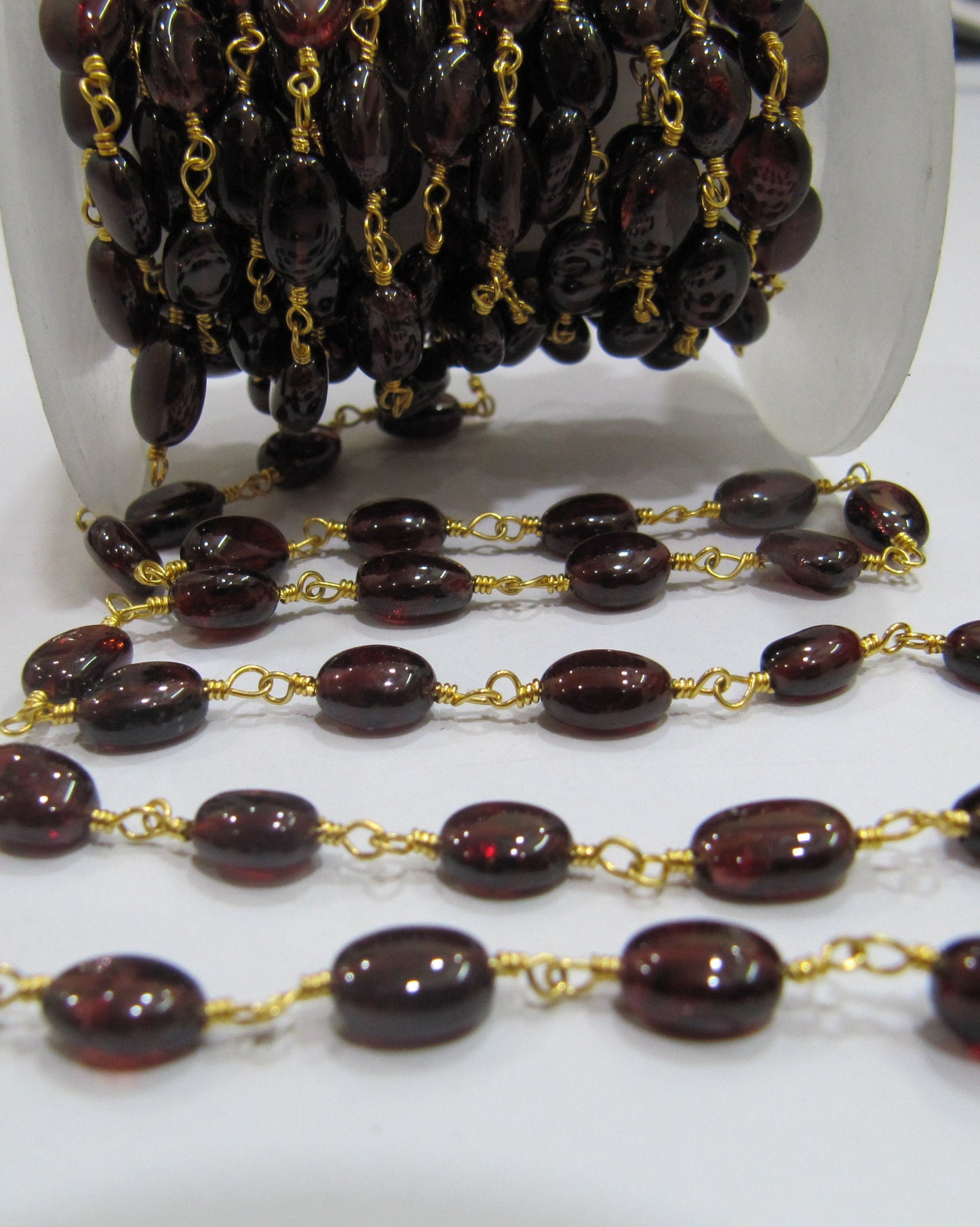 Natural Garnet Oval Plain Smooth Approx 5x7mm to 6x8mm Beaded Rosary Chain Sold Per Foot High Quality Wholesale Price Jewelry making chain