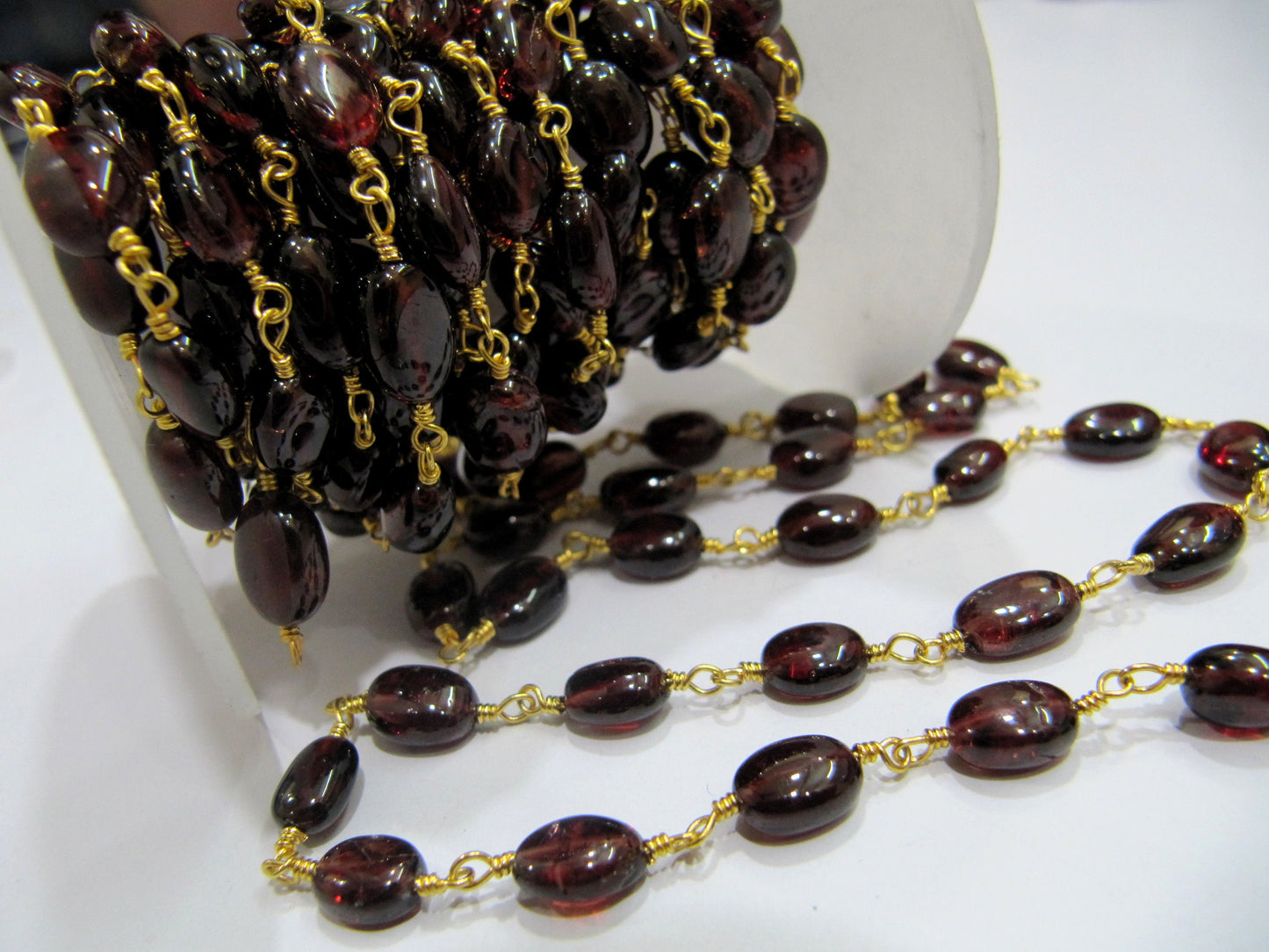 Natural Garnet Oval Plain Smooth Approx 5x7mm to 6x8mm Beaded Rosary Chain Sold Per Foot High Quality Wholesale Price Jewelry making chain
