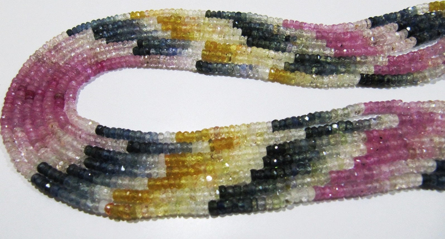 Natural Multi Sapphire Rondelle Faceted 3.5 To 4 mm Beads Gemstone AAA Quality Multi Color Beads  Precious Jewelry Making Beads