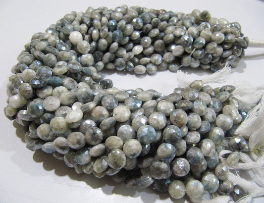 Best Quality Grey Silverite Gemstone Faceted Beads Round Coin Briolette 8mm Beads  Jewelry Making Beads Strand Size 15 Inches long