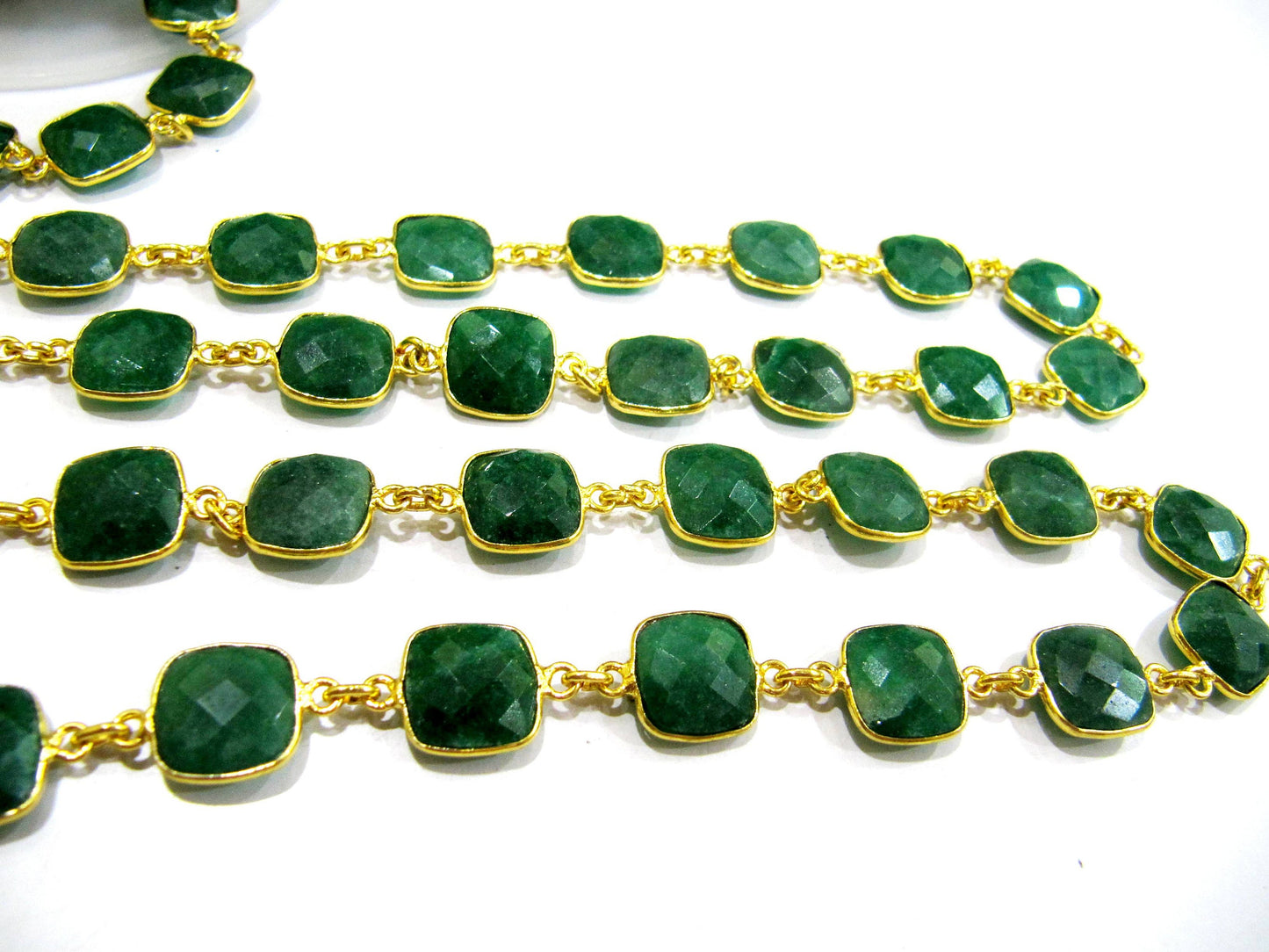 Emerald  Cushion Shape Briolette Bezel Connector Chain 10mm  Sold Per Foot Wholesale price Jewelry making Handmade chain