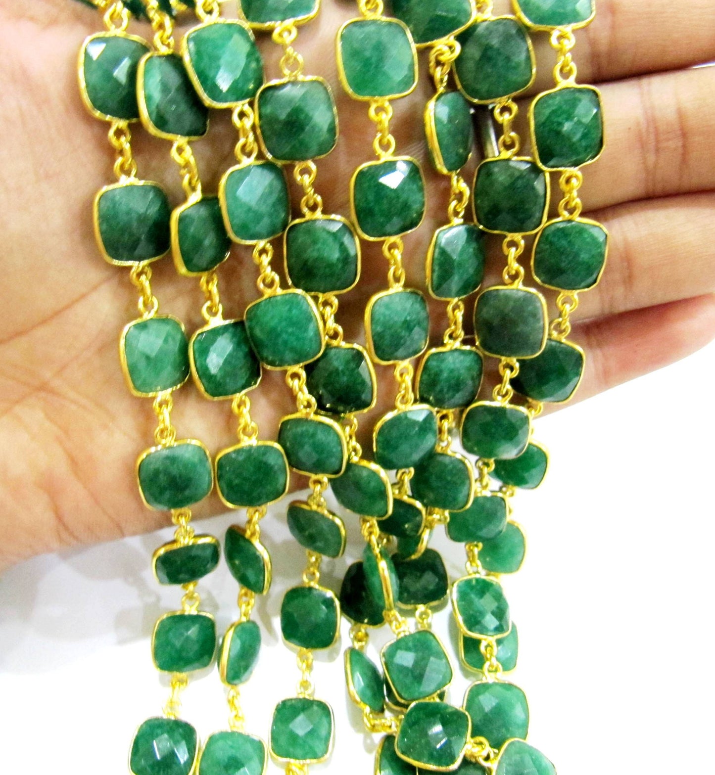 Emerald  Cushion Shape Briolette Bezel Connector Chain 10mm  Sold Per Foot Wholesale price Jewelry making Handmade chain