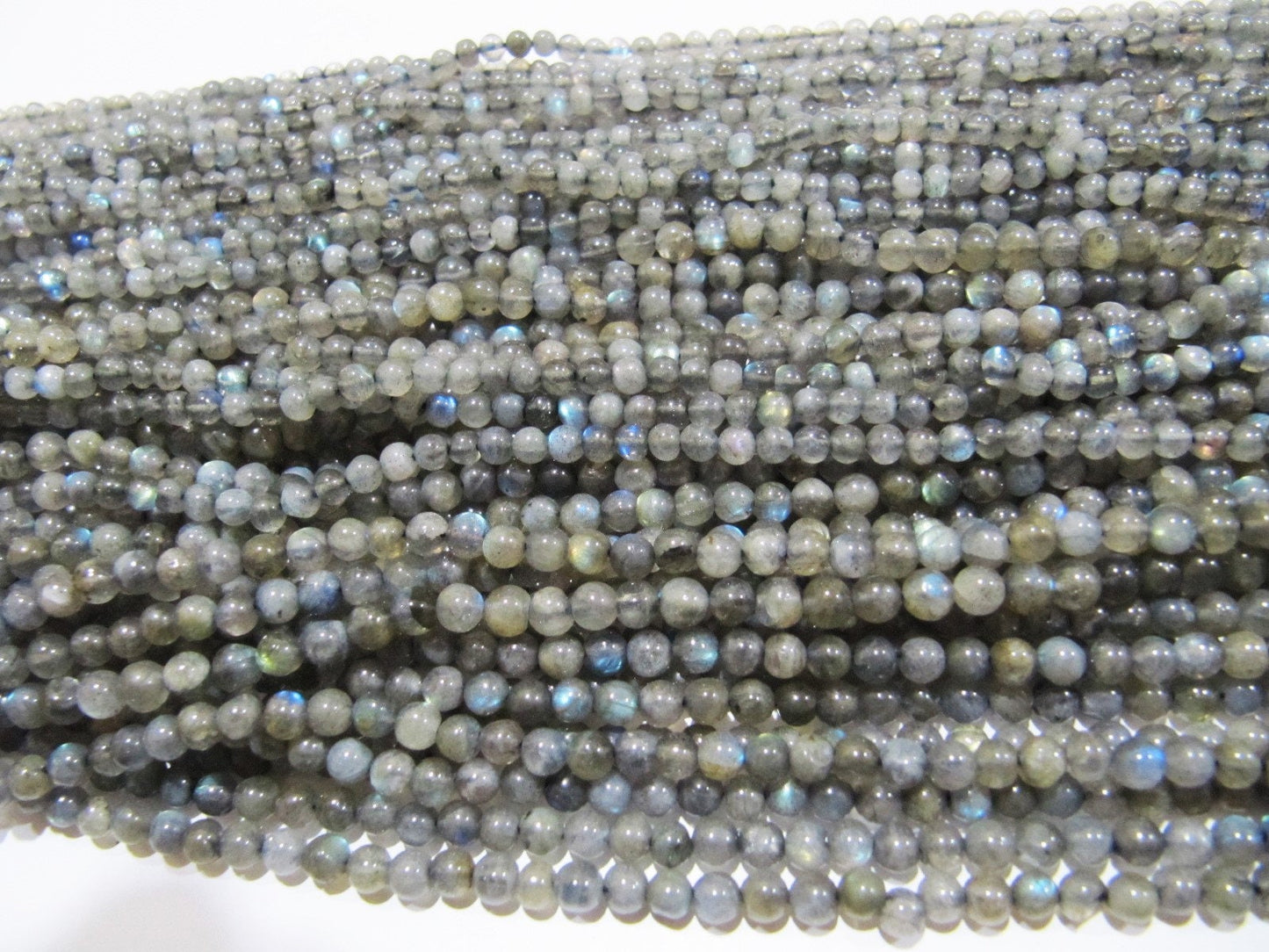 Natural Genuine Labradorite Round Smooth Beads 4mm, Strand 13 inch long, Black Rainbow Plain Beads 4mm Ball Shape in Wholesale prices