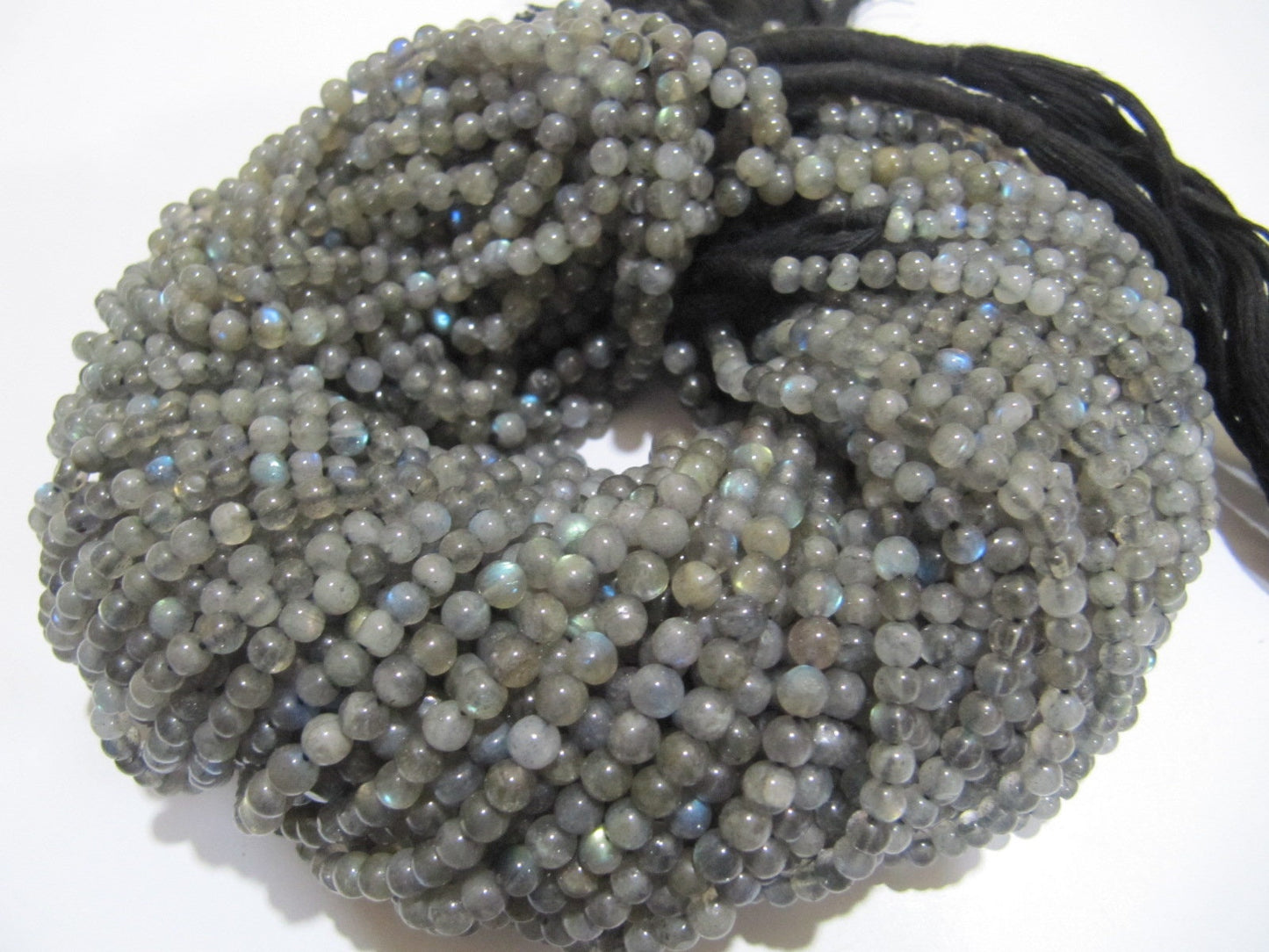Natural Genuine Labradorite Round Smooth Beads 4mm, Strand 13 inch long, Black Rainbow Plain Beads 4mm Ball Shape in Wholesale prices
