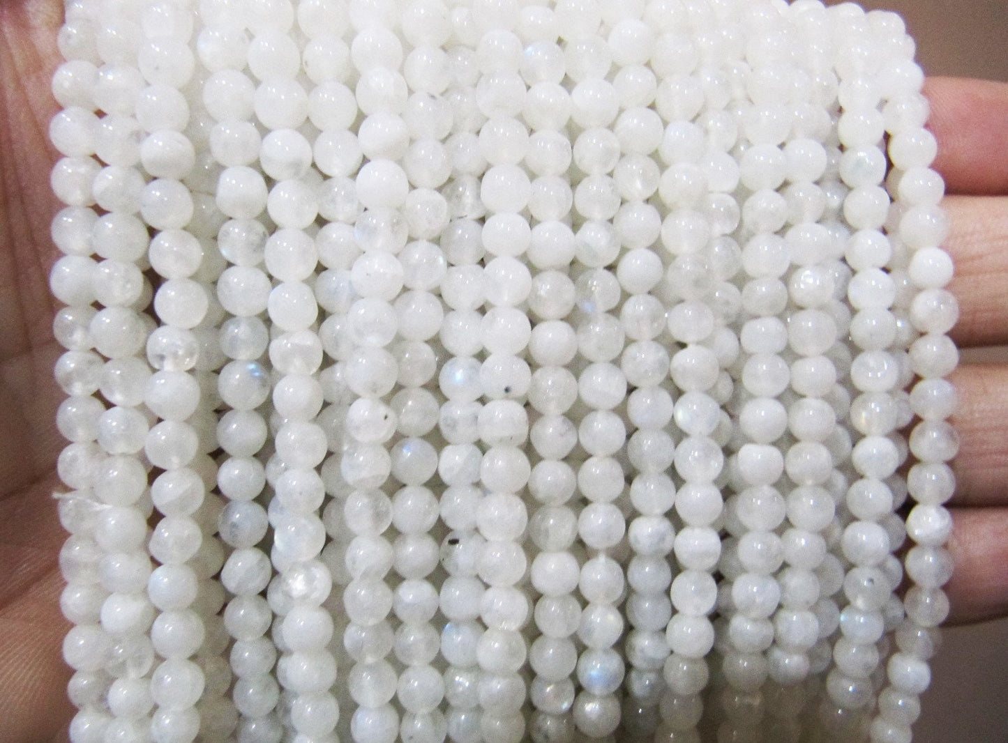 Natural Genuine Rainbow Moonstone Round Plain Smooth 4 mm Beads White Colour Beads For Jewelry Making Sold Per Strand 13 Inches long