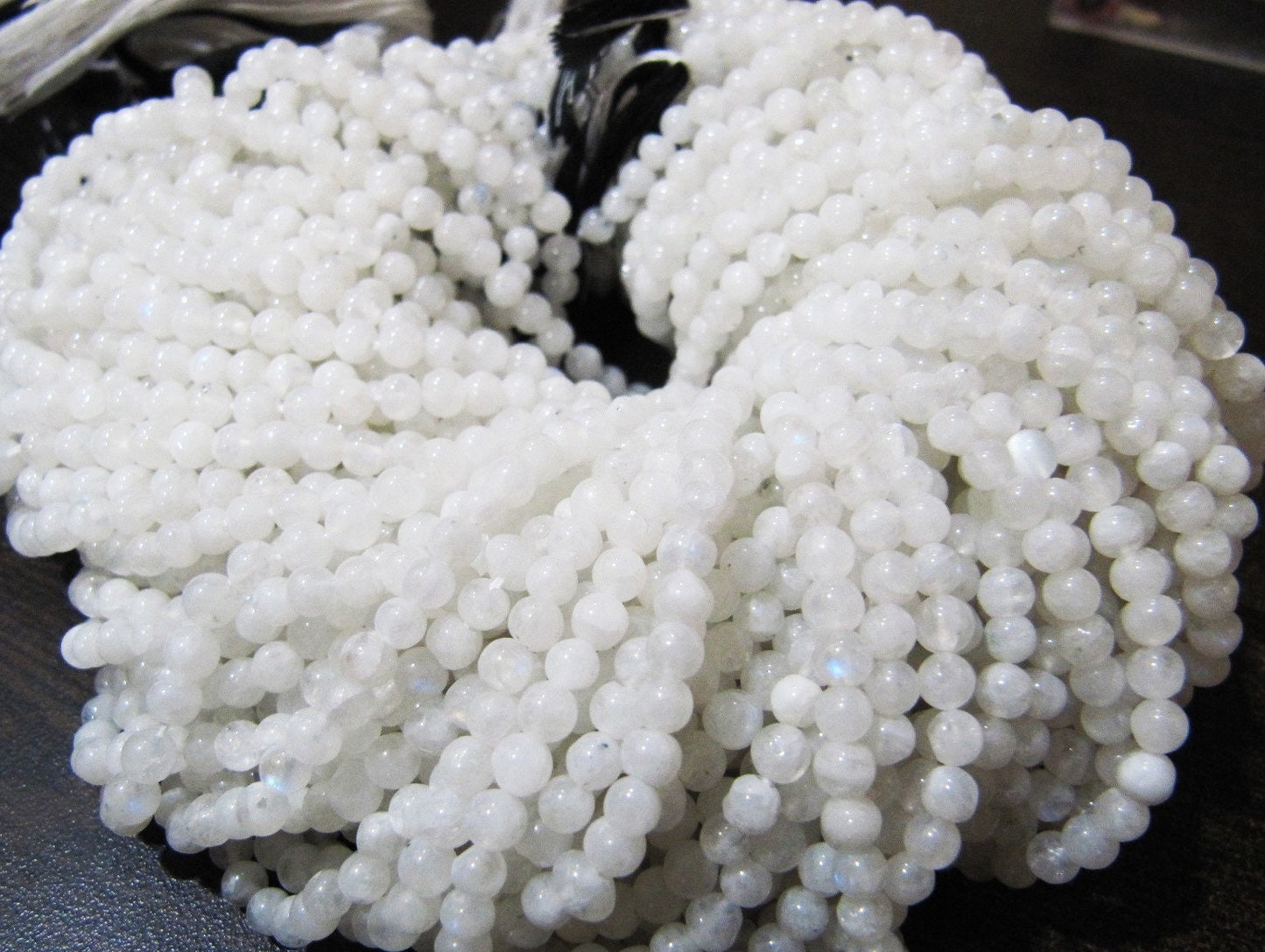 Natural Genuine Rainbow Moonstone Round Plain Smooth 4 mm Beads White Colour Beads For Jewelry Making Sold Per Strand 13 Inches long