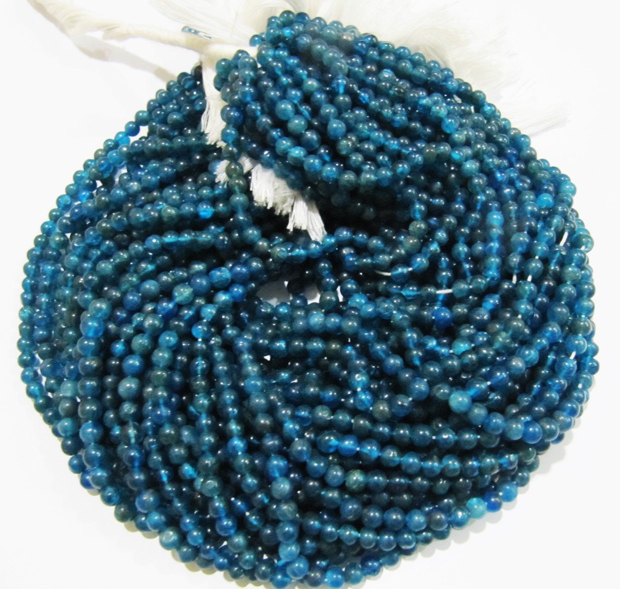 Natural Genuine Neon Apatite Round Plain Smooth 4-5mm Beads, Blue Color Beads For Jewelry Making Strand 13 Inches Long Sold Per Strand