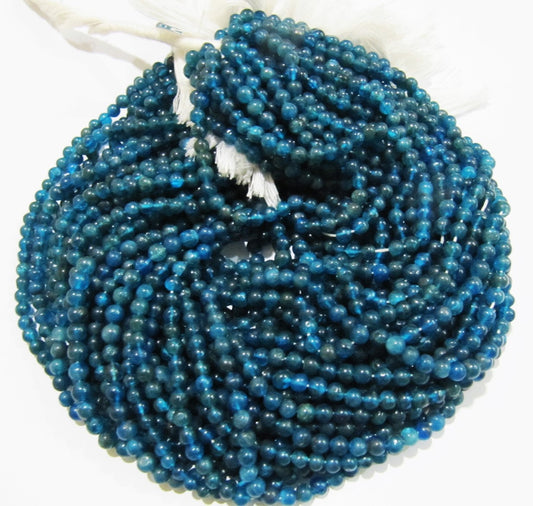 Natural Genuine Neon Apatite Round Plain Smooth 4-5mm Beads, Blue Color Beads For Jewelry Making Strand 13 Inches Long Sold Per Strand