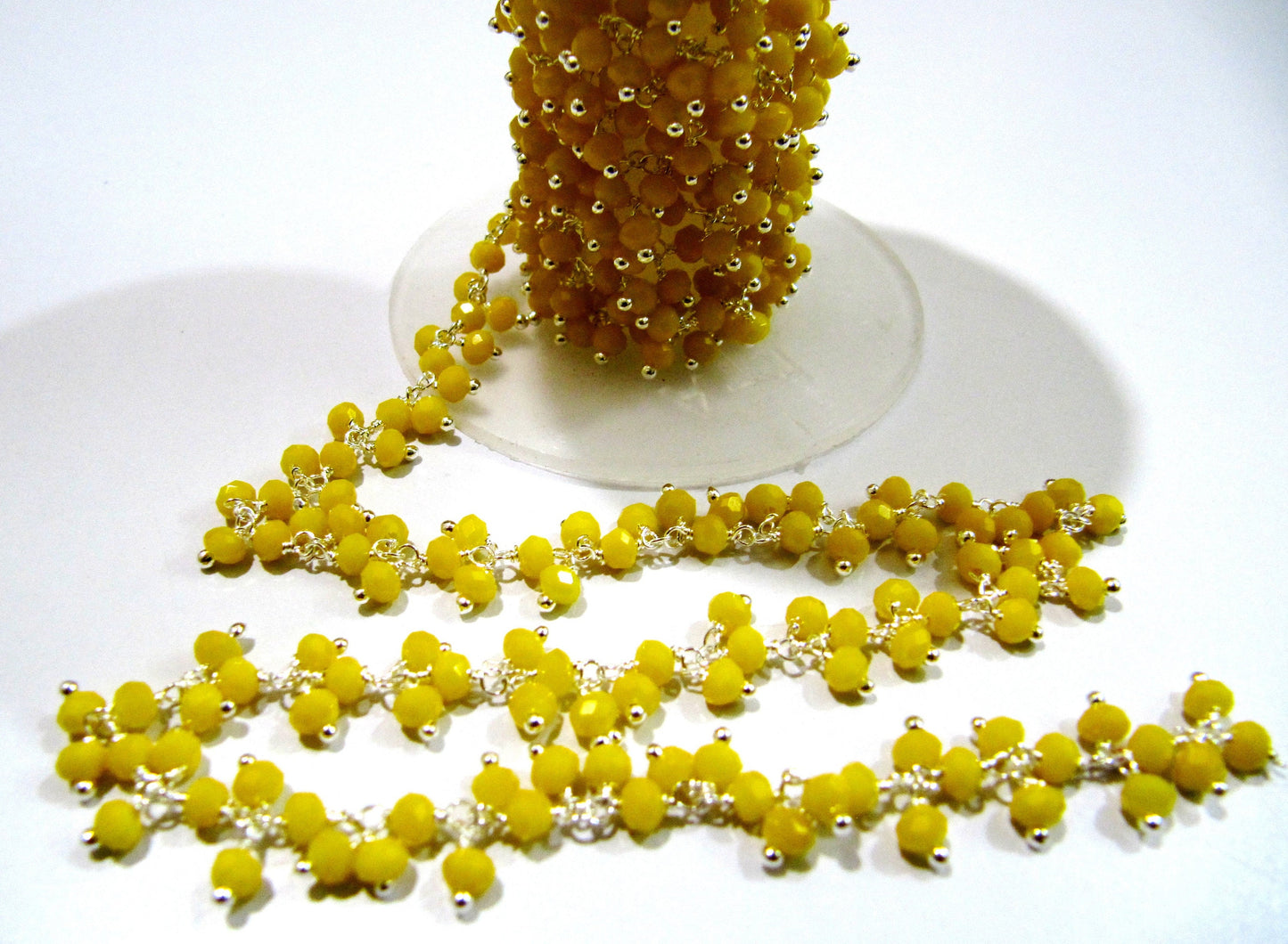 Yellow Chalcedony Dangling Chain Rondelle Faceted Beaded Cluster Chain 3mm Size Hydro Quartz Bead Chain Wholesale Prices chain sold per foot