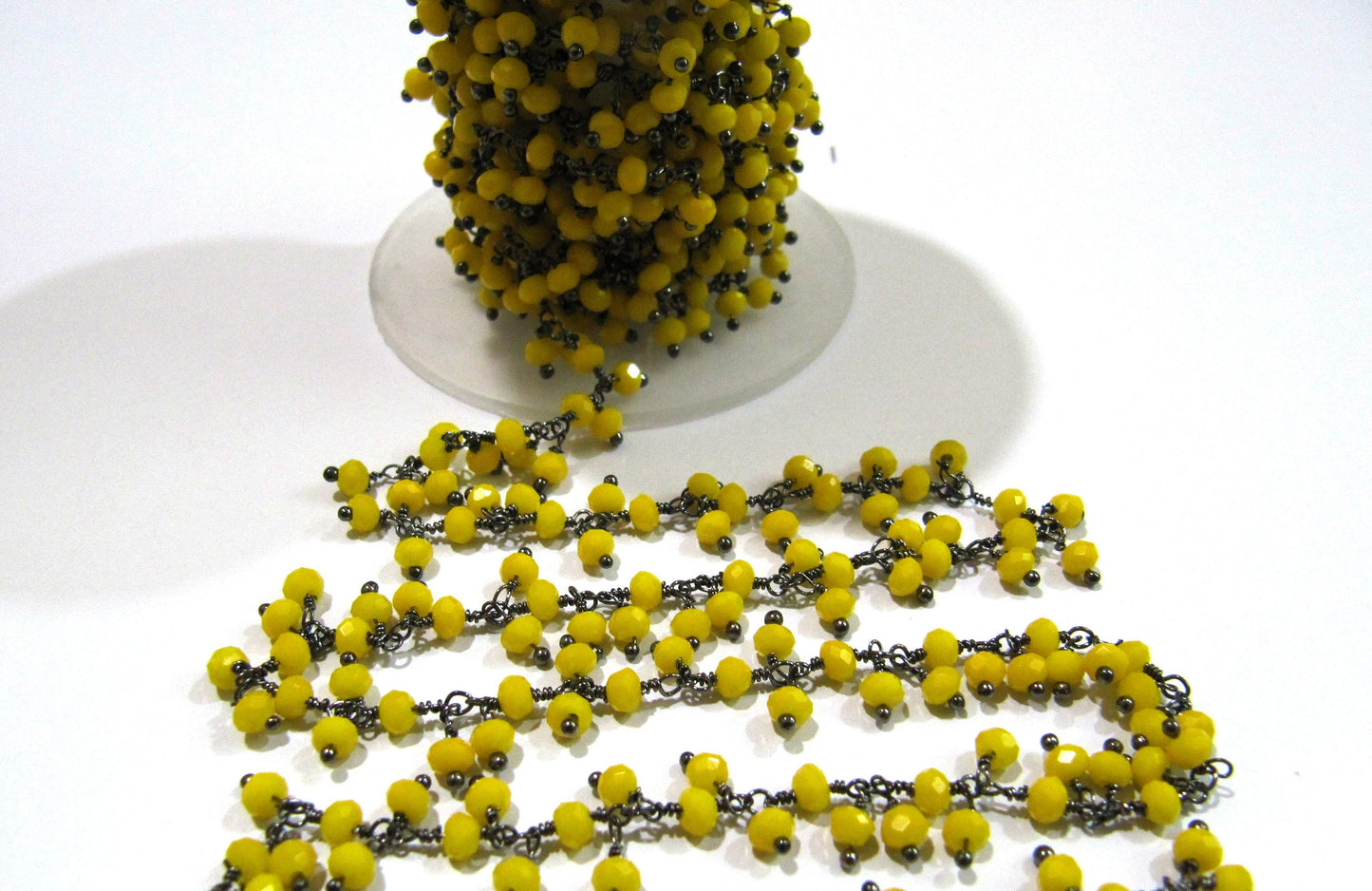 Yellow Chalcedony Dangling Chain Rondelle Faceted Beaded Cluster Chain 3mm Size Hydro Quartz Bead Chain Wholesale Prices chain sold per foot