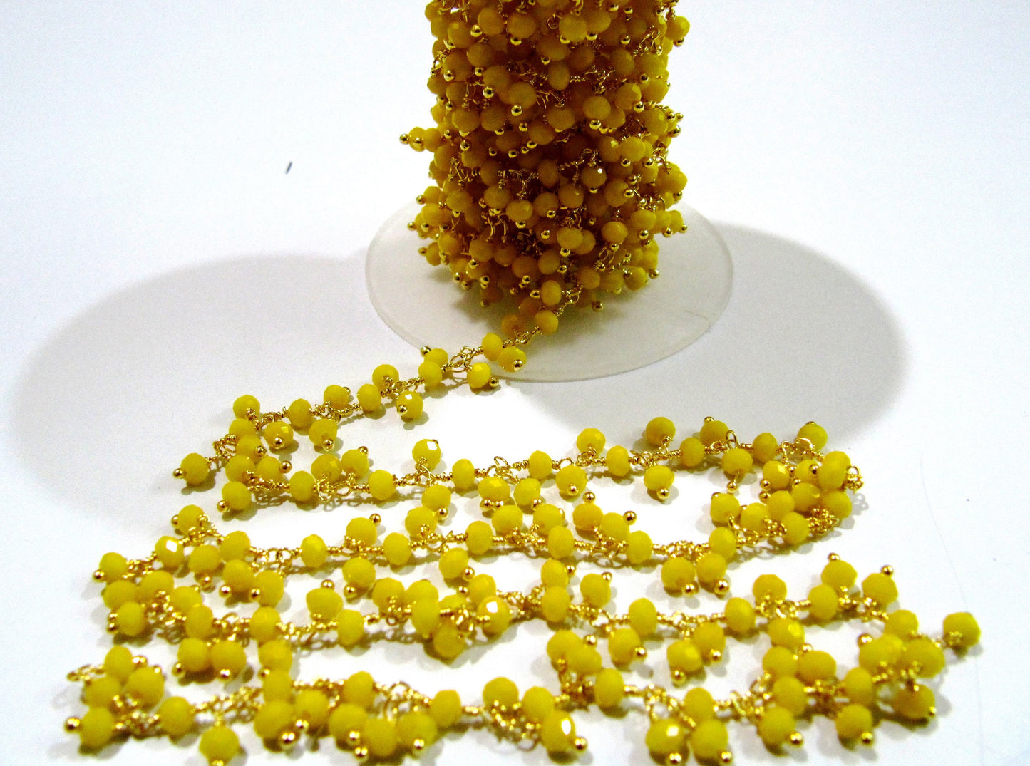 Yellow Chalcedony Dangling Chain Rondelle Faceted Beaded Cluster Chain 3mm Size Hydro Quartz Bead Chain Wholesale Prices chain sold per foot