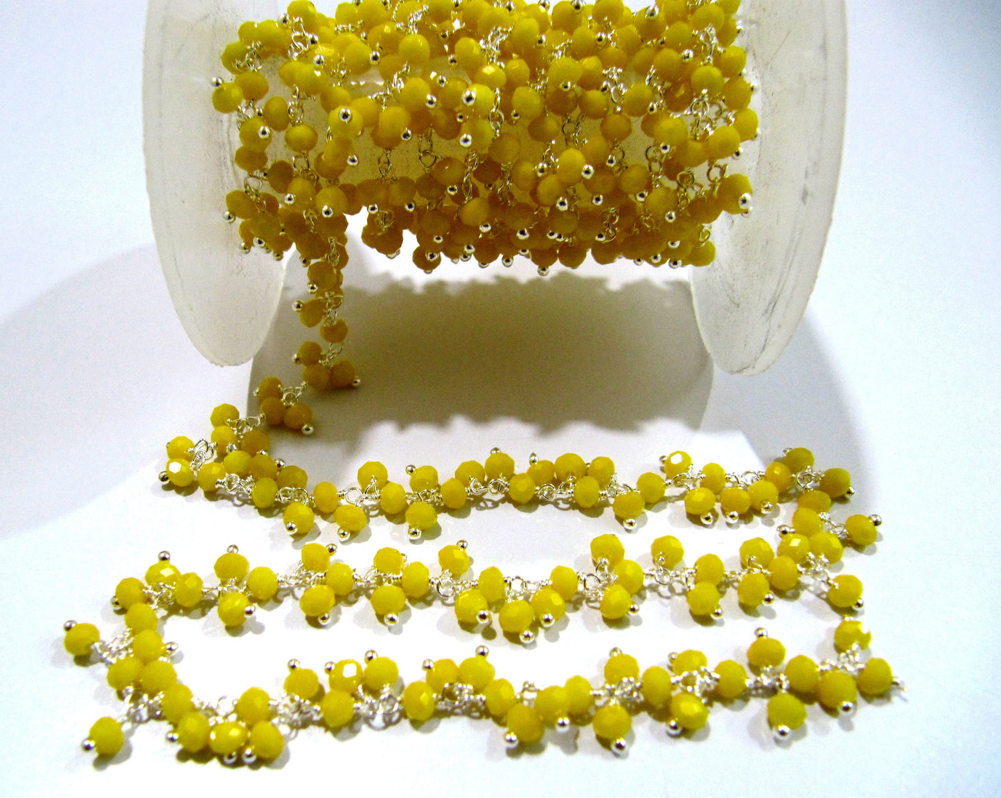 Yellow Chalcedony Dangling Chain Rondelle Faceted Beaded Cluster Chain 3mm Size Hydro Quartz Bead Chain Wholesale Prices chain sold per foot