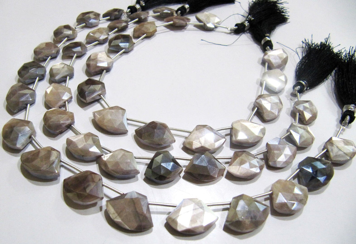 Natural Grey Moonstone AB Mystic Coated Diamond Shape 15-16To17-18mm  Grey Beads Strand 10 Inches Long Jewelry Making Beads Sold Per Strand